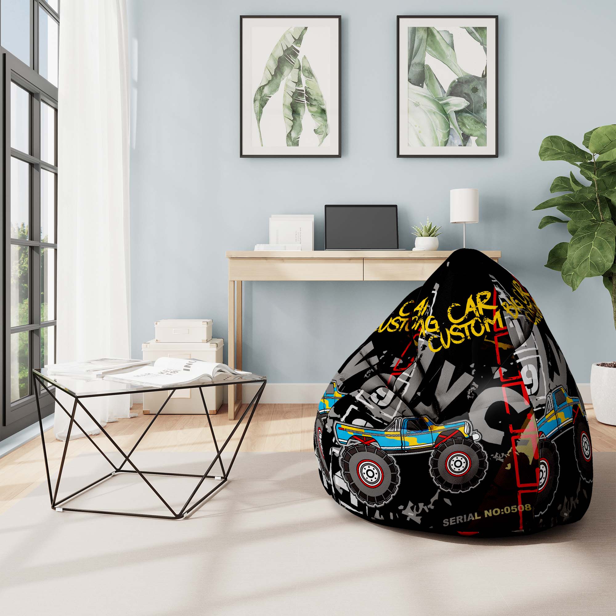 Pearshape Pouf with Footrest Army Car-Oxford
