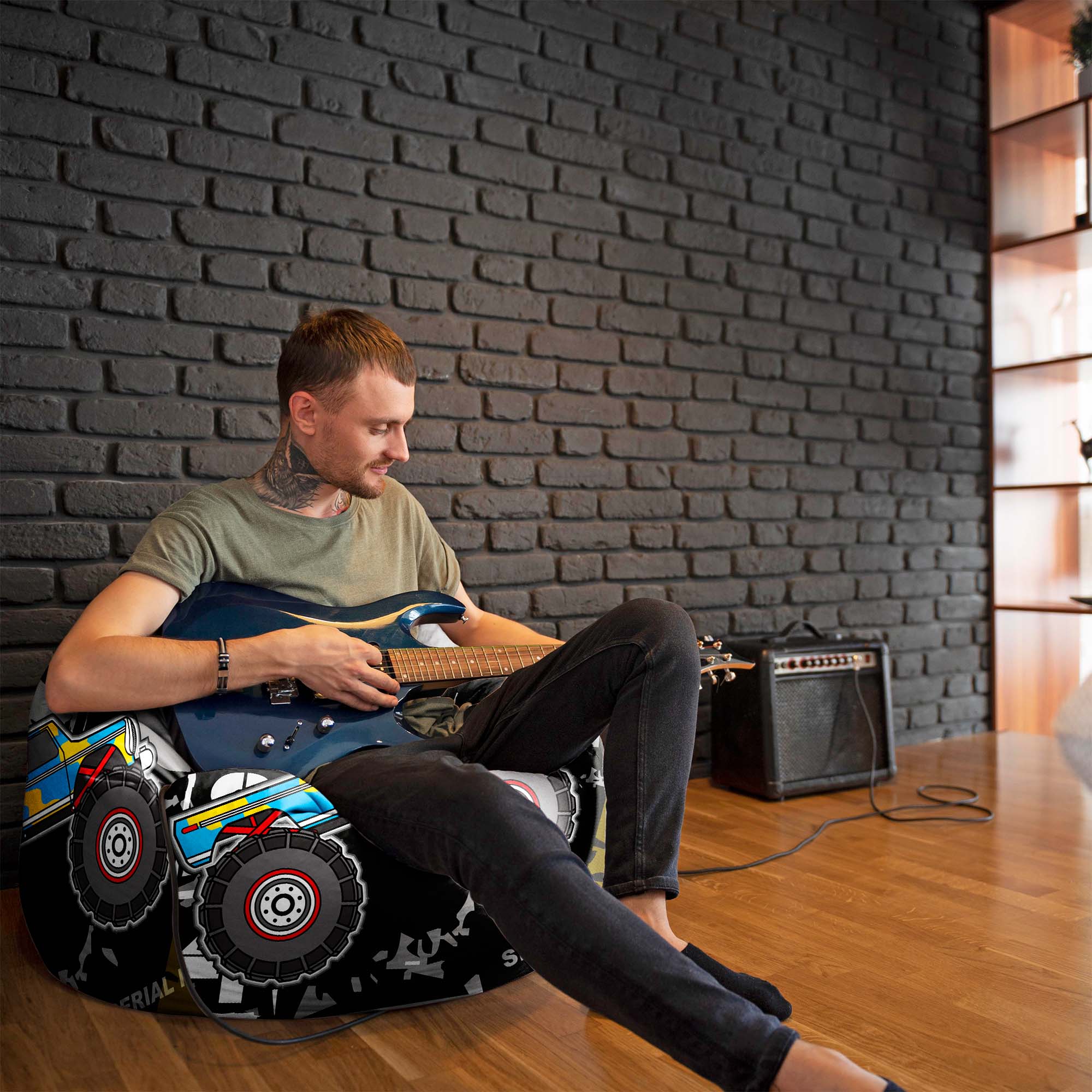 Pearshape Pouf with Footrest Army Car-Velvet