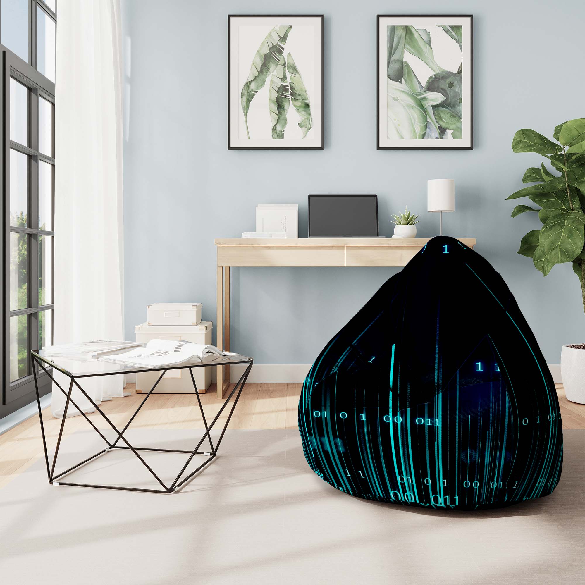 Pearshape Pouf with Footrest Binary Code