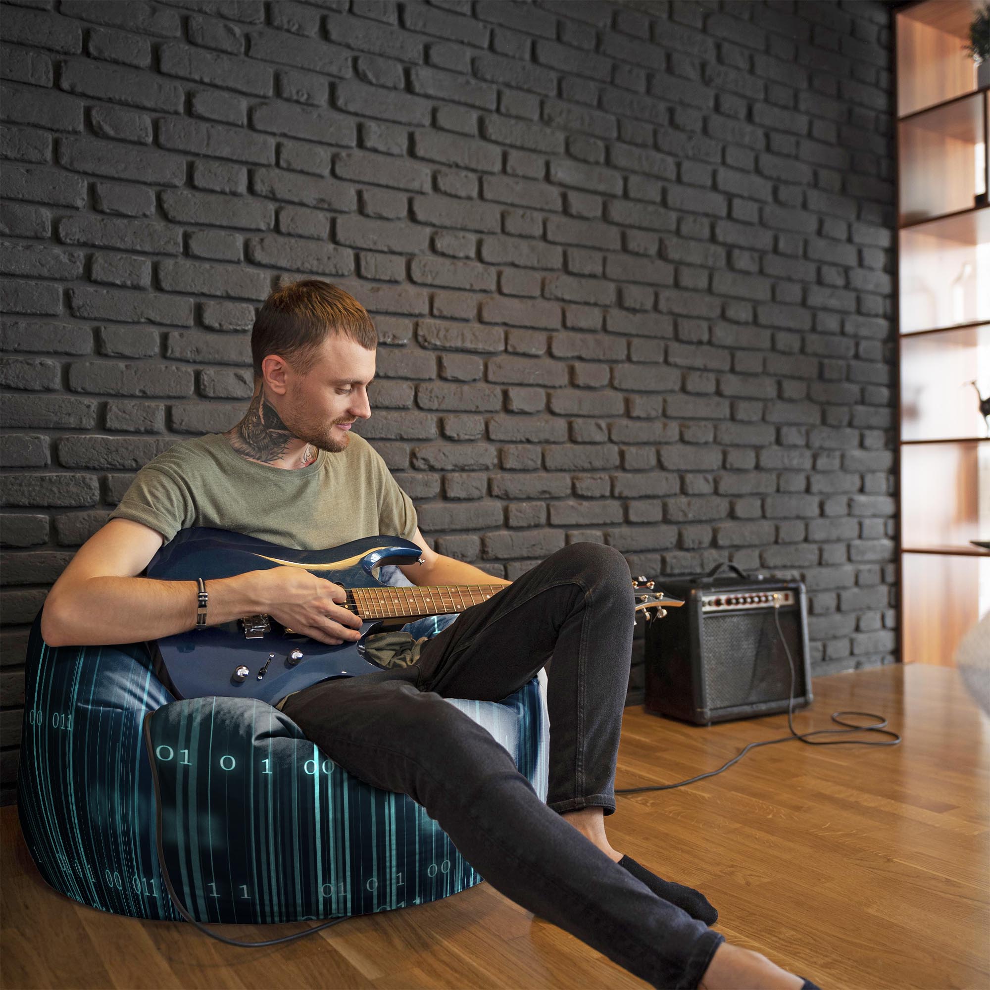 Pearshape Pouf with Footrest Binary Code