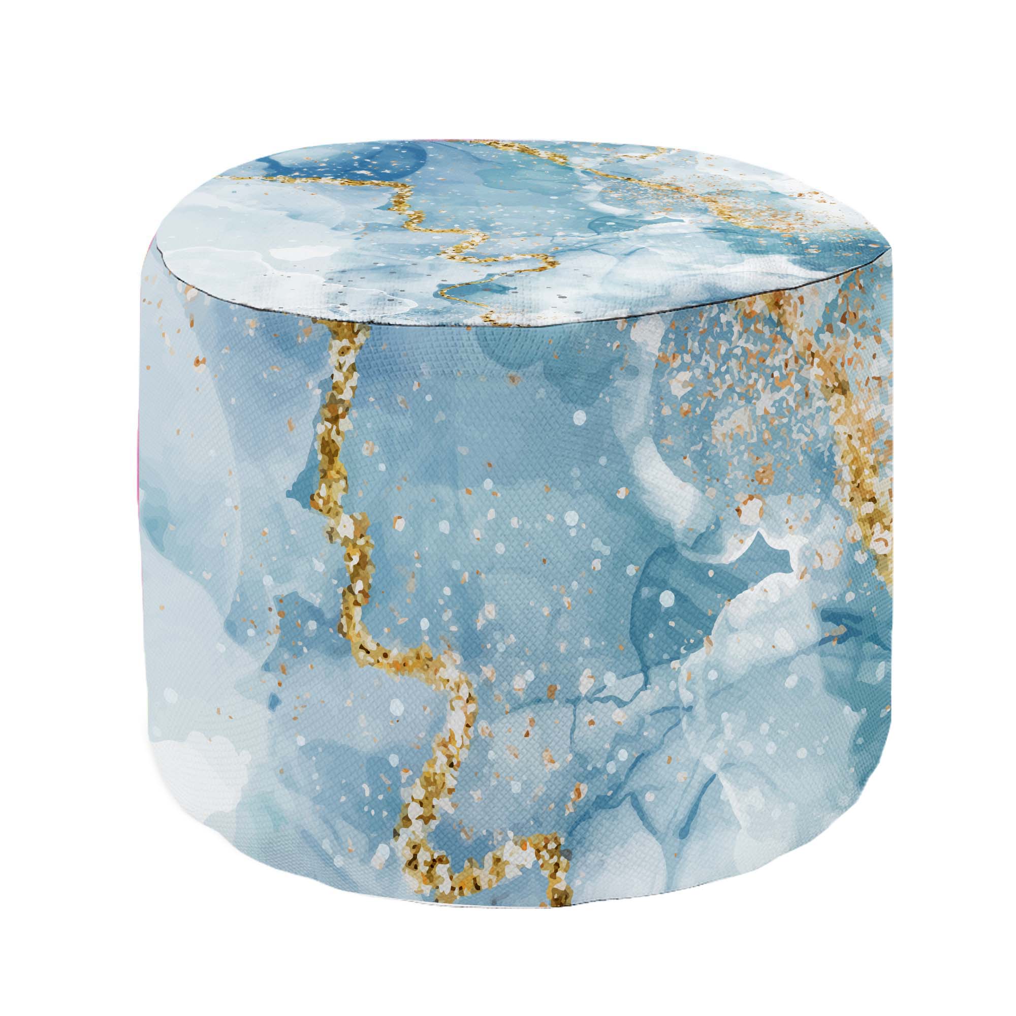 Runder Hocker Fußhocker Blau Eleganter Marmor