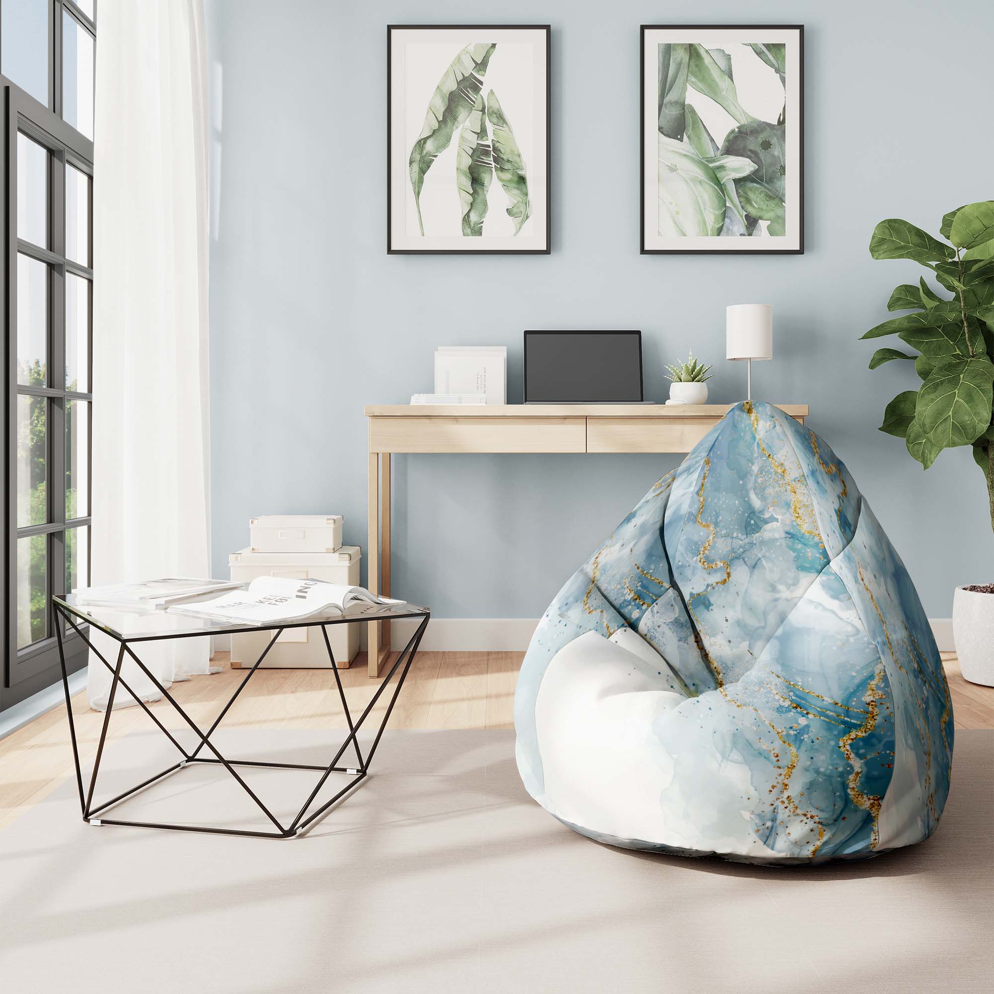 Puf Pearshape Blue Elegant Marmur-Oxford
