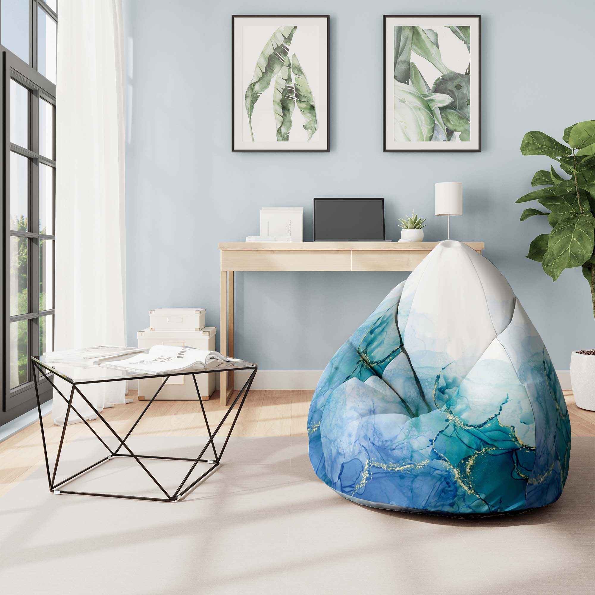 Sitzsack Birnenform Blau Marmor