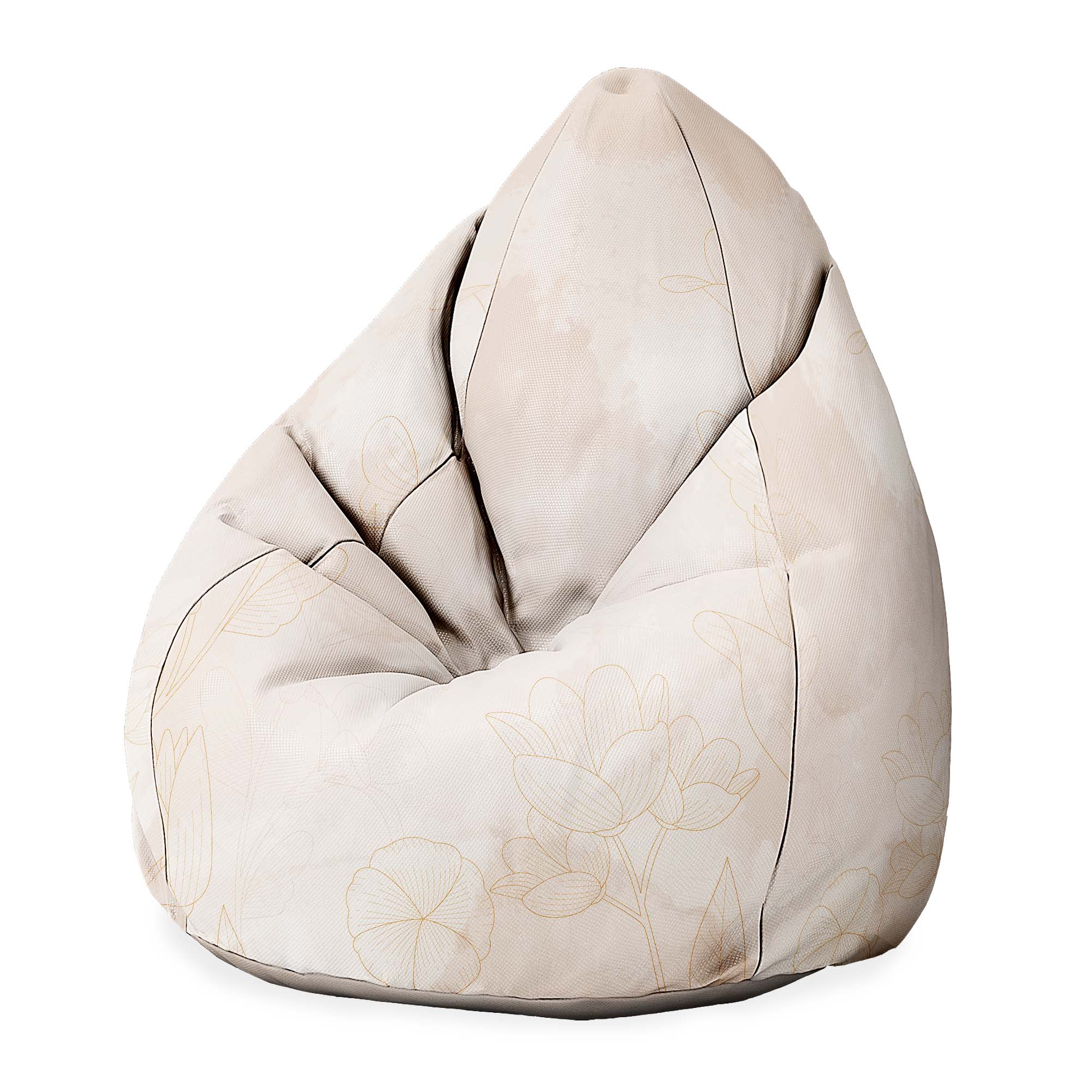 Pearshape Pouf Beige Flowers-Velvet