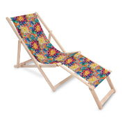 Wooden Deck Chair with Footrest Botanical Floral Geometric Pattern