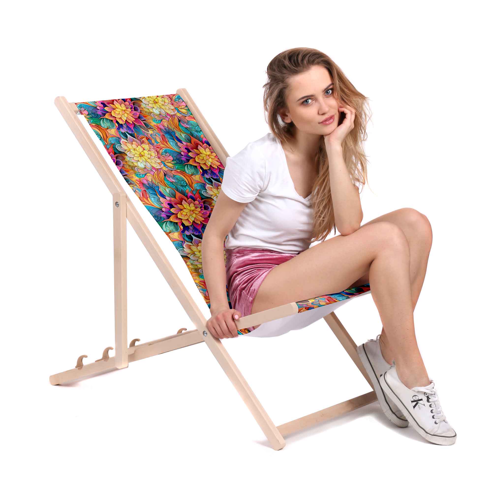 Leżak drewniany Botanical Floral Geometric Pattern-M