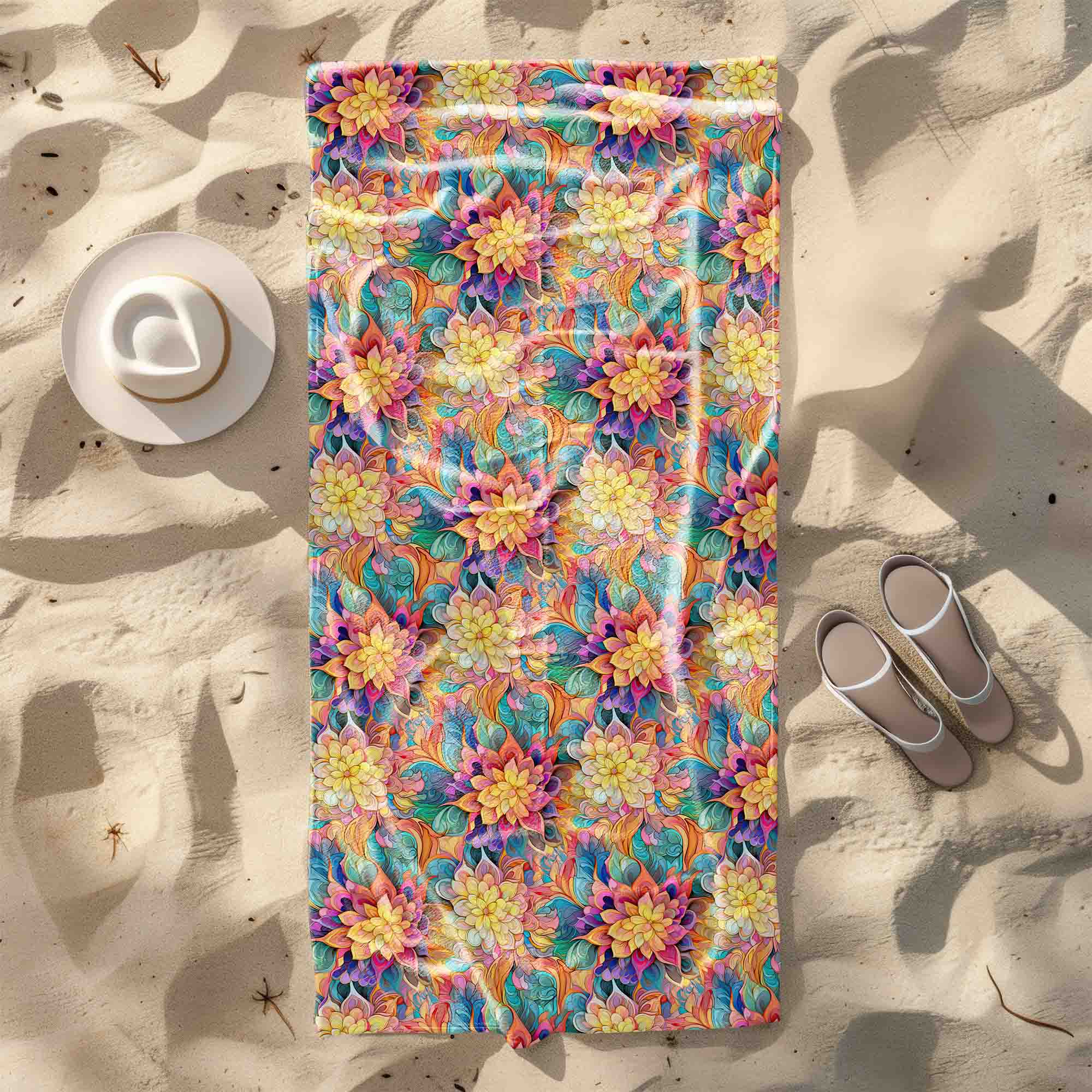 Towel Botanical Floral Geometric Pattern-70x140 cm