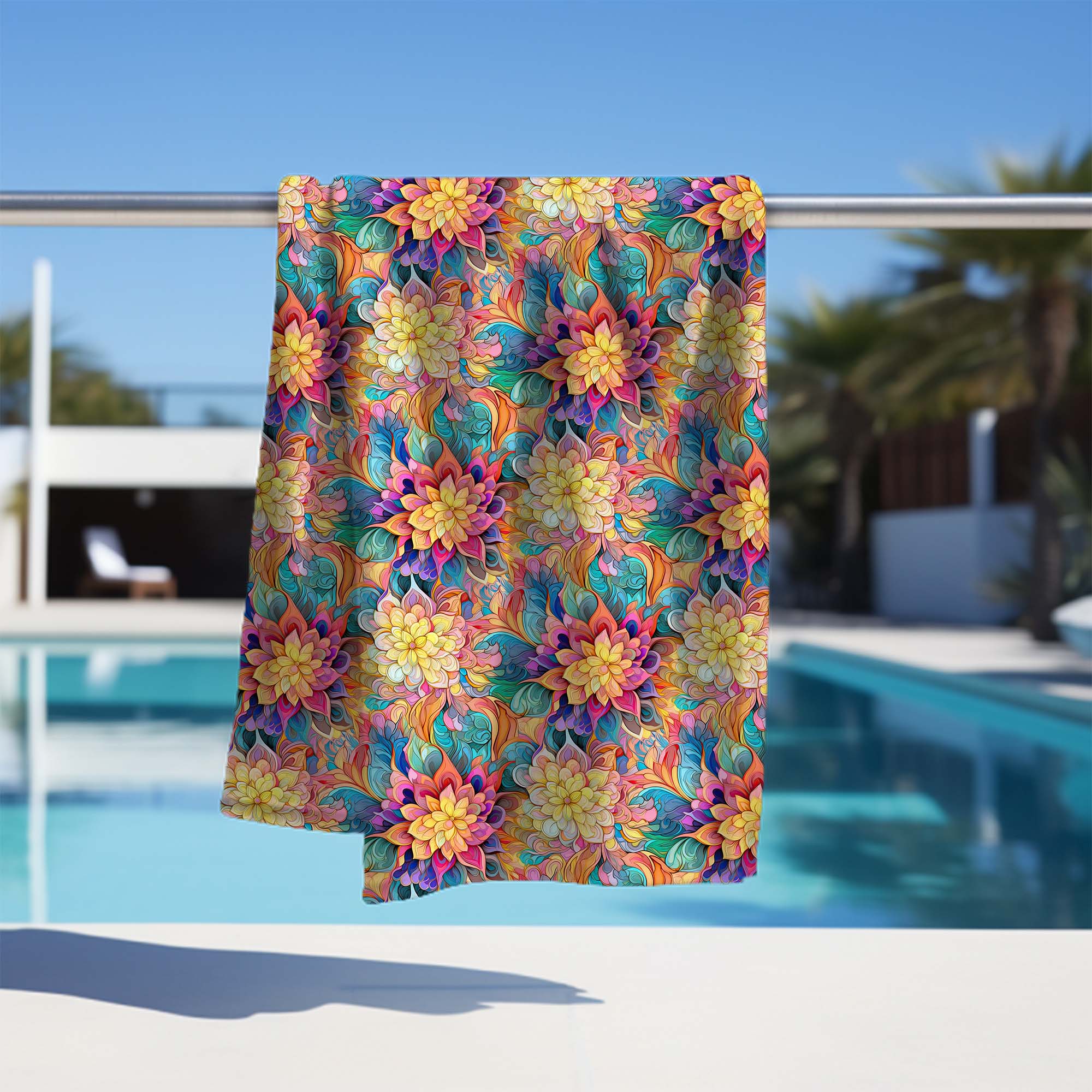 Towel Botanical Floral Geometric Pattern-70x140 cm