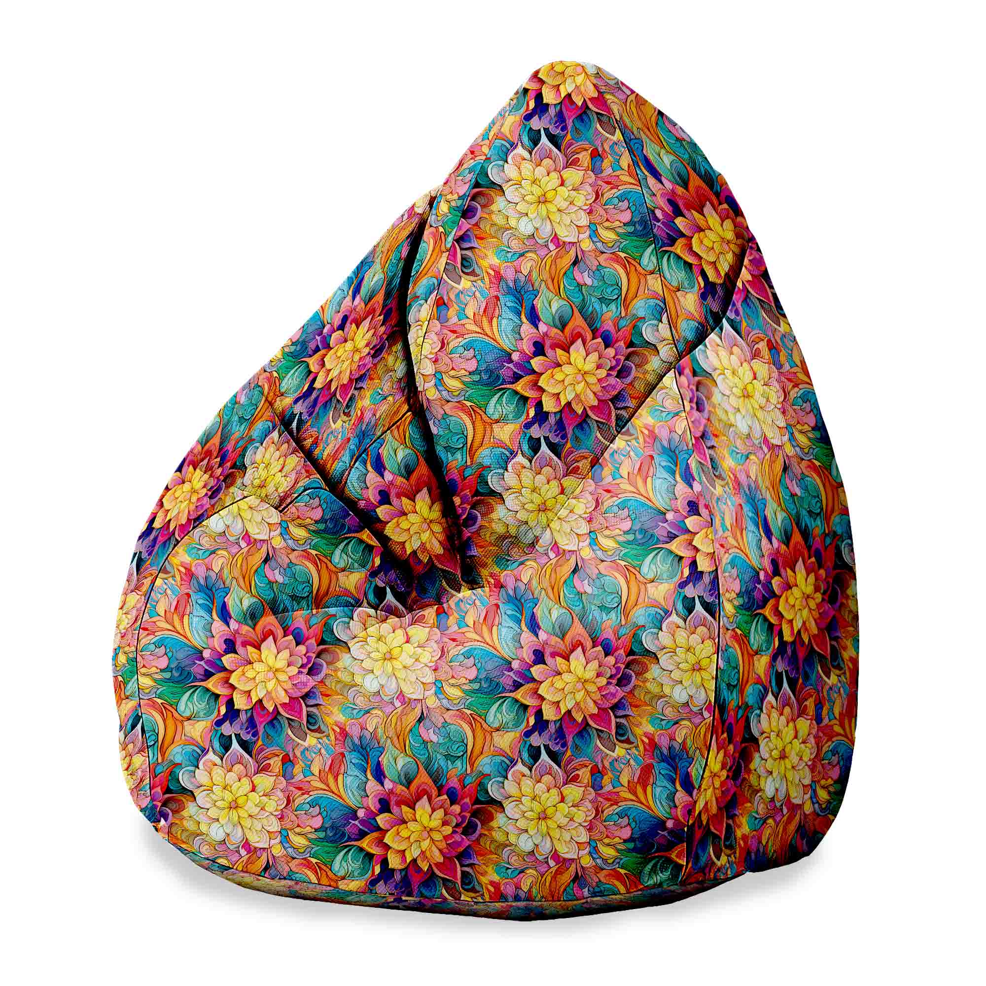 Puf Pearshape Botanical Floral Geometric Pattern-S-Velvet