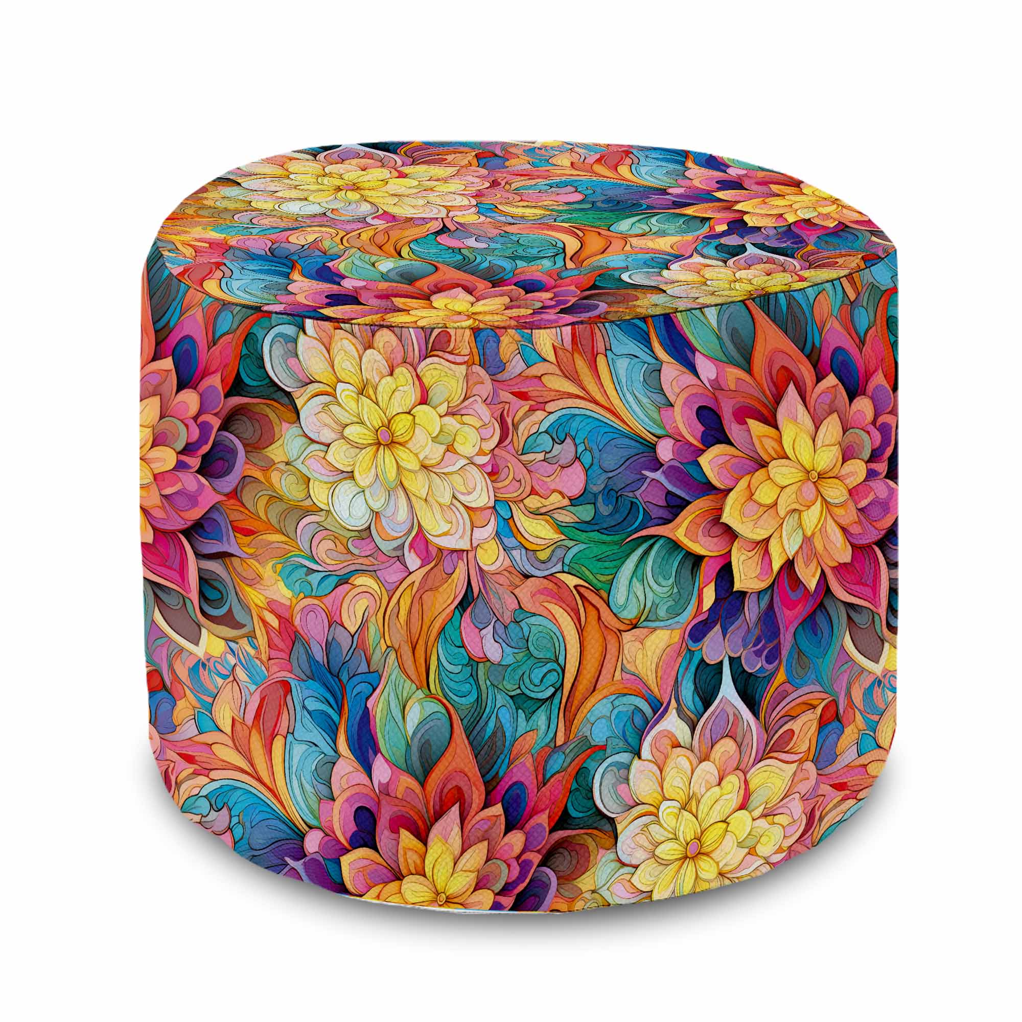 Puf okrągły podnóżek Botanical Floral Geometric Pattern