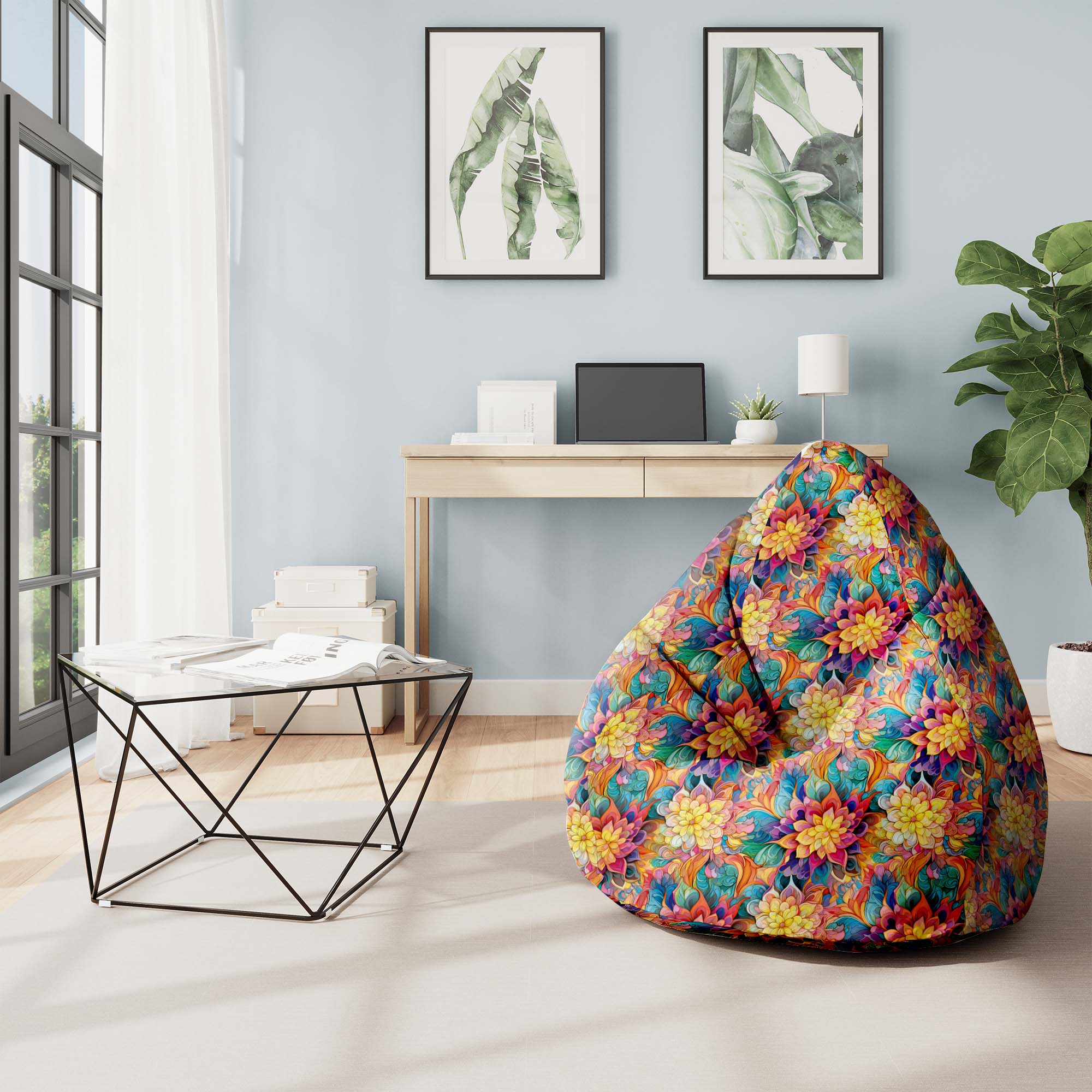 Puf Pearshape Botanical Floral Geometric Pattern