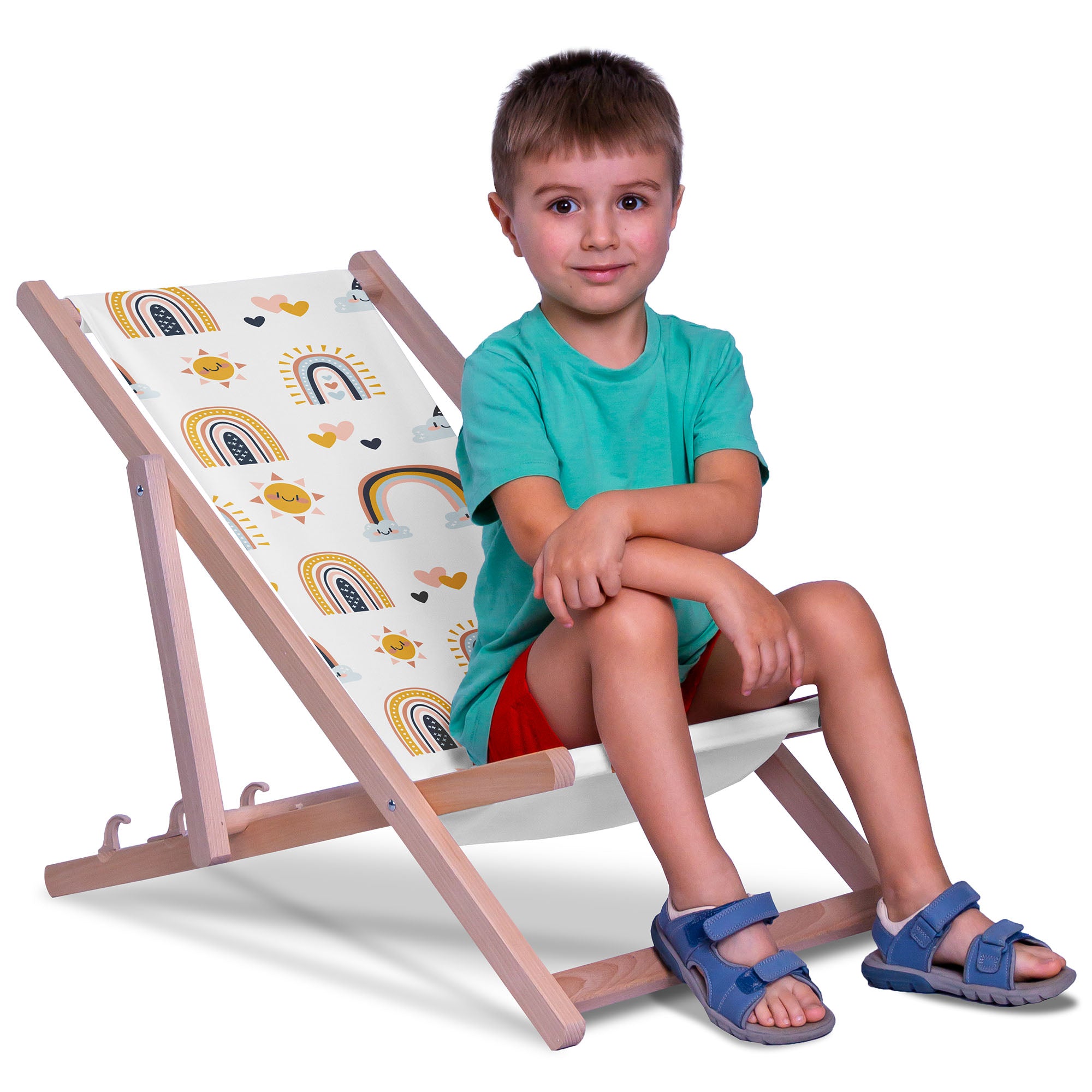 Wooden Deck Chair Cartoon Rainbow And Sun