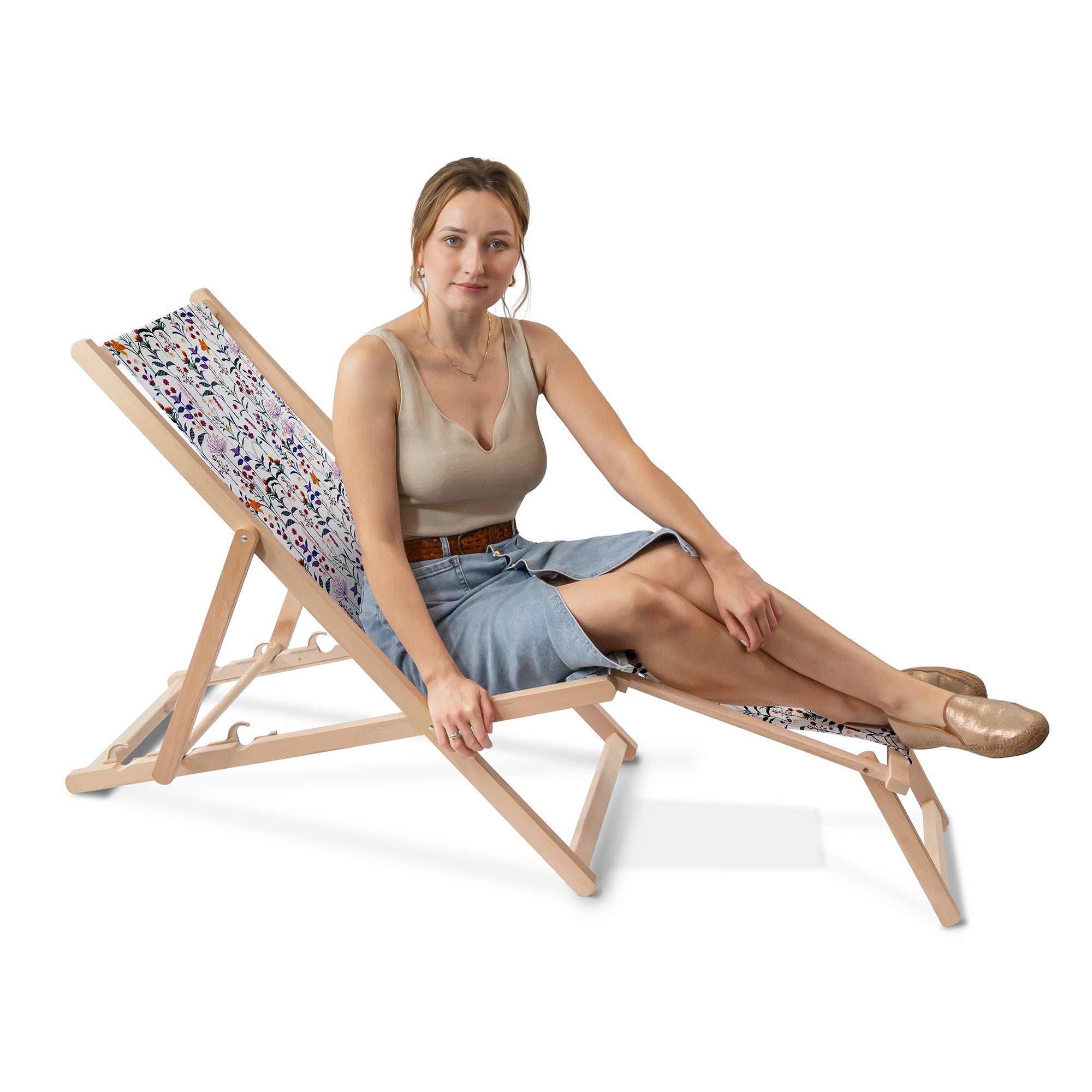 Wooden Deck Chair with Footrest Color Meadow