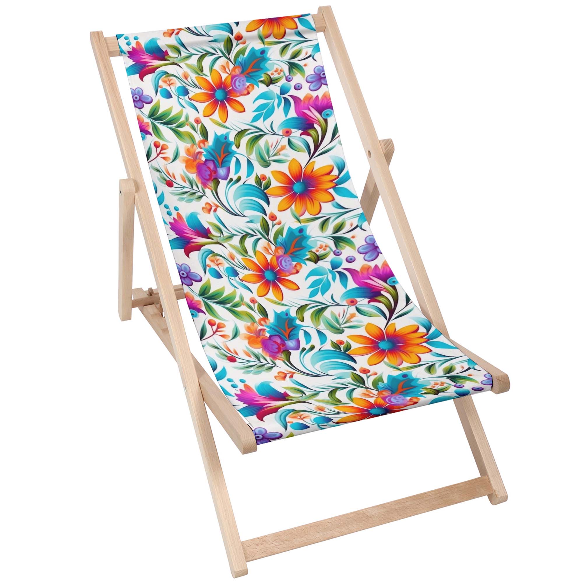 Wooden Deck Chair Colorful Floral Pattern-S