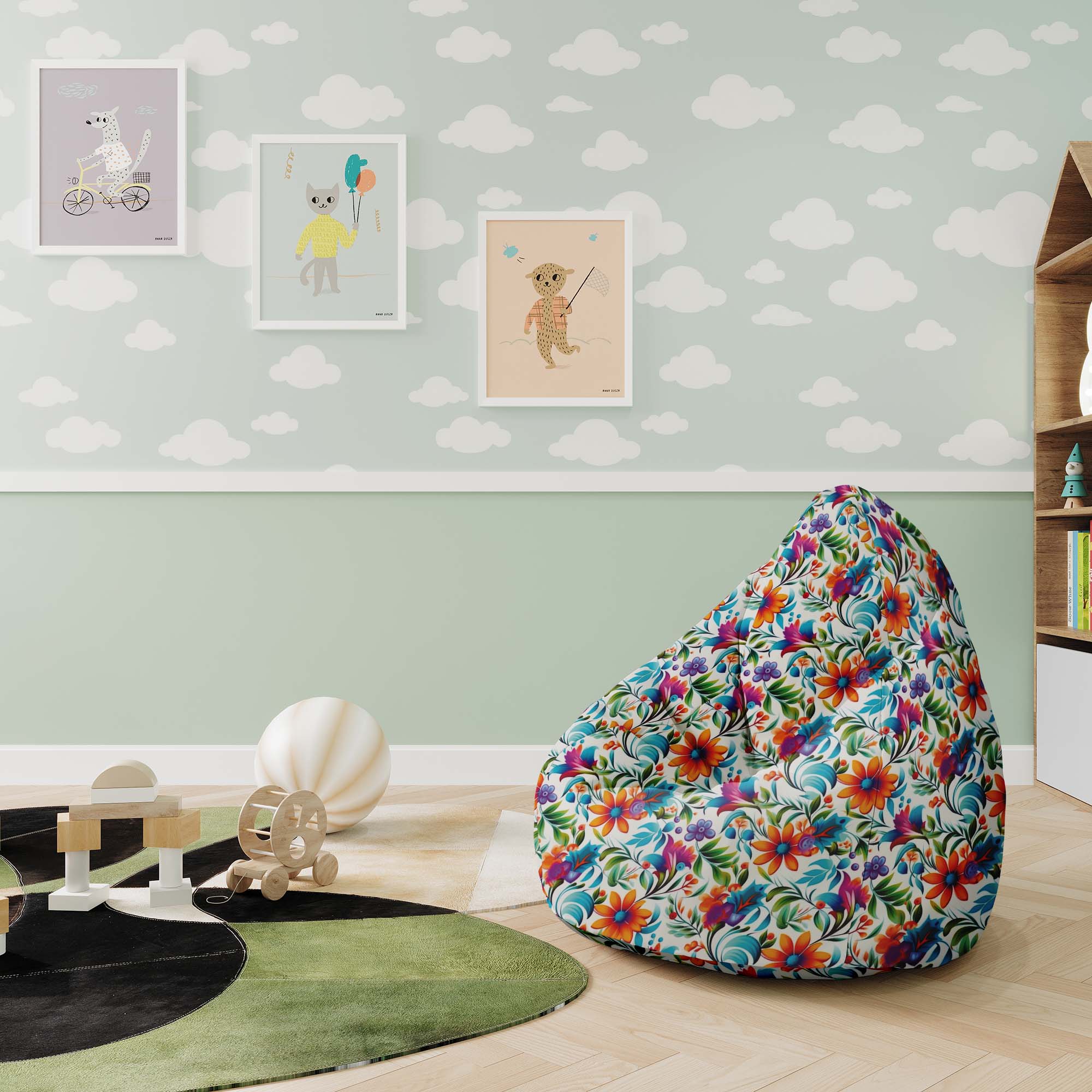 Puf Pearshape Colorful Floral -S-Velvet