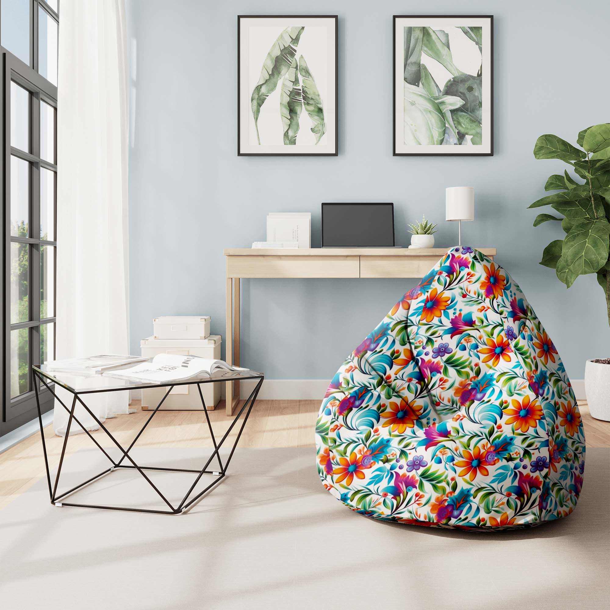 Puf Pearshape Colorful Floral -S-Velvet