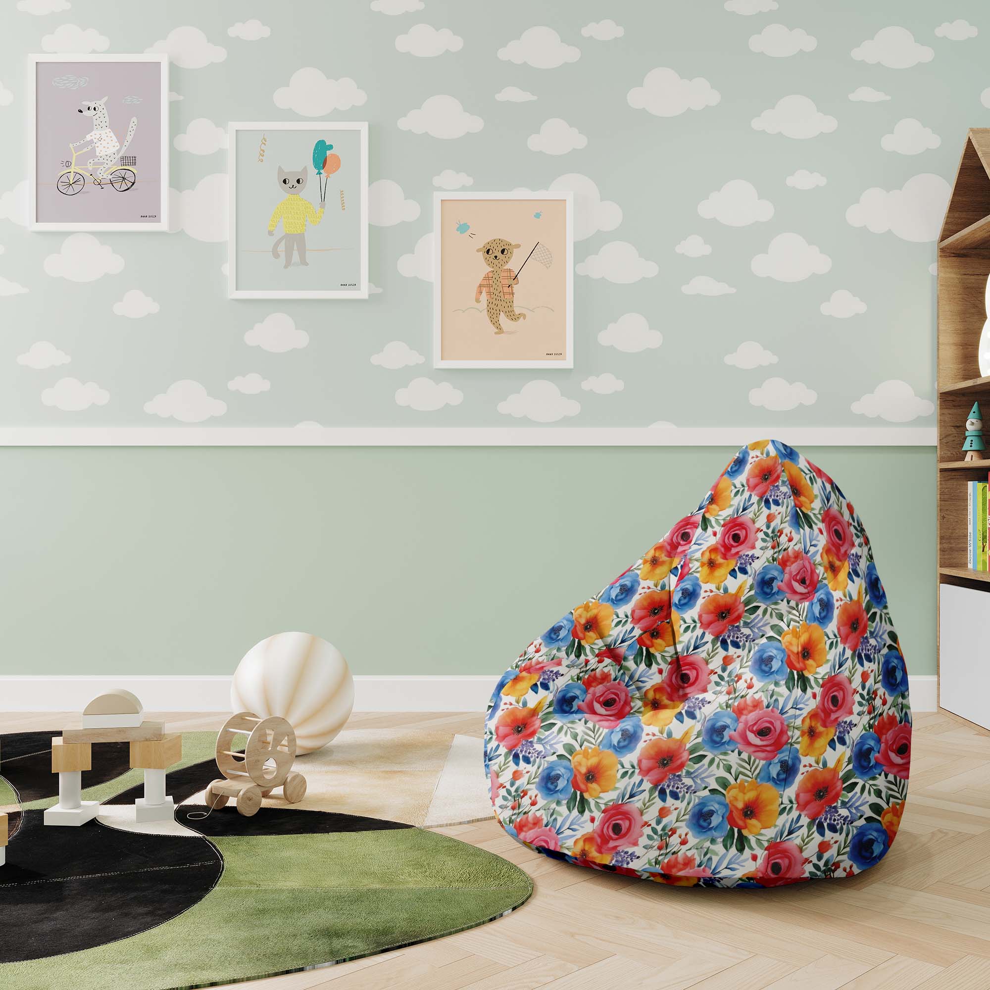 Puf Pearshape Colorful Flowers-M-Oxford