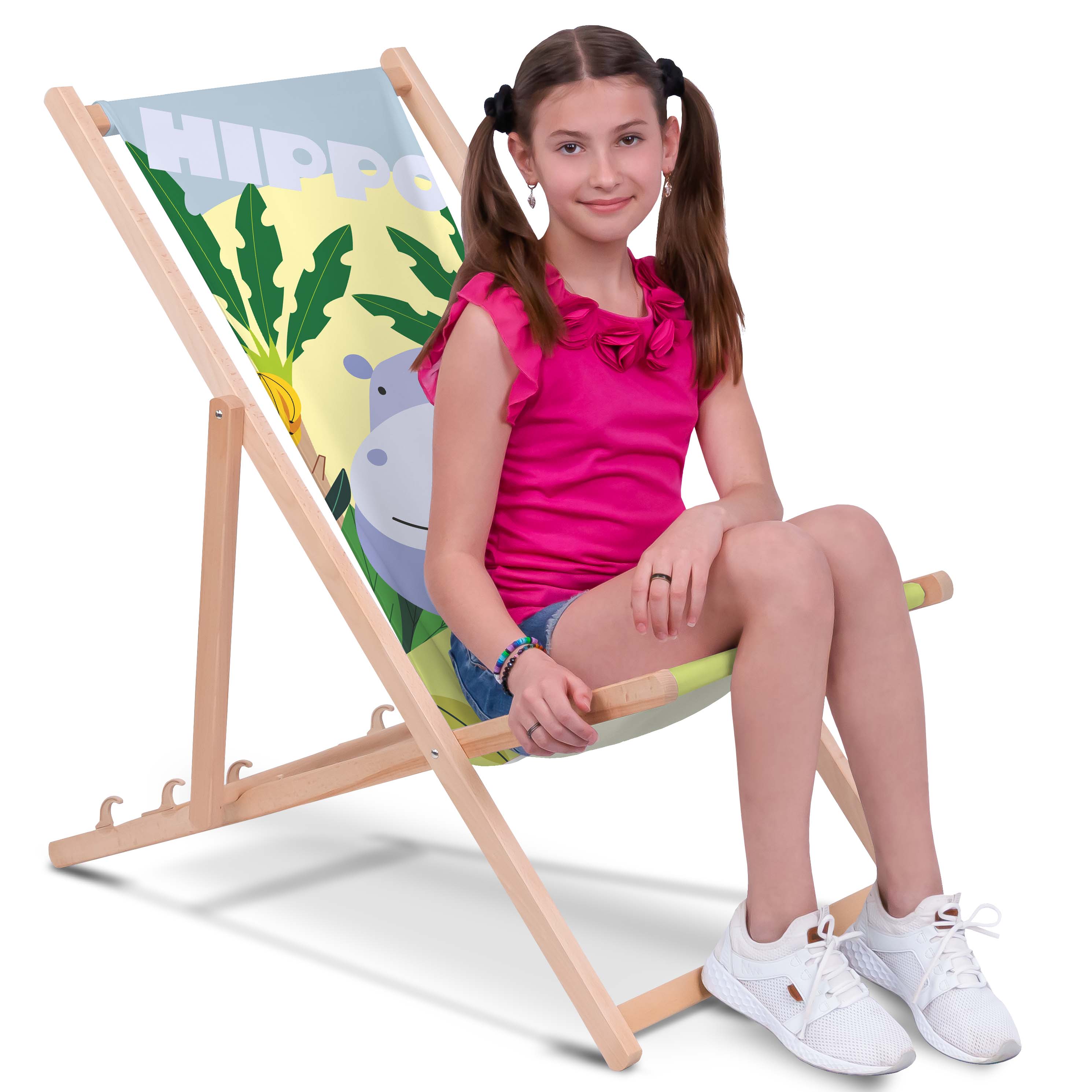 Crazy Hippopotamus-M Wooden Deck Chair