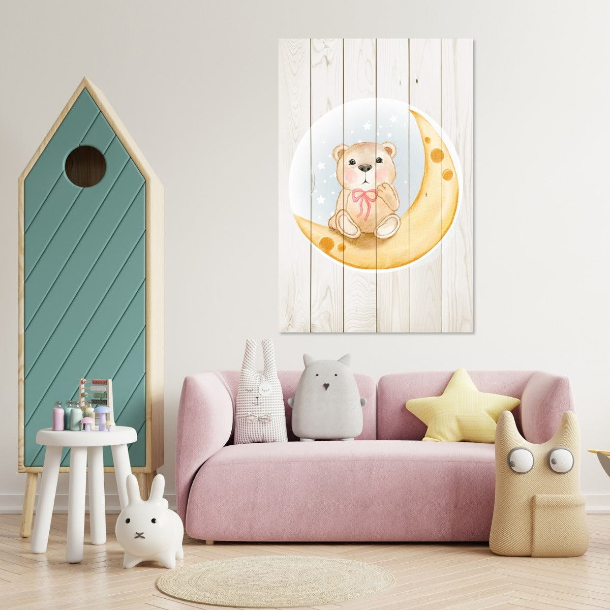 Obraz Wood Cute Bear Sitting Moon Watercolor-30x30 cm