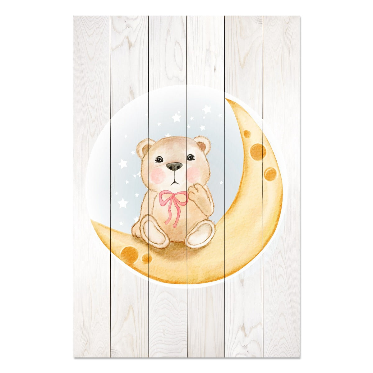 Bild Holz Niedlicher Bär sitzt auf dem Mond Aquarell