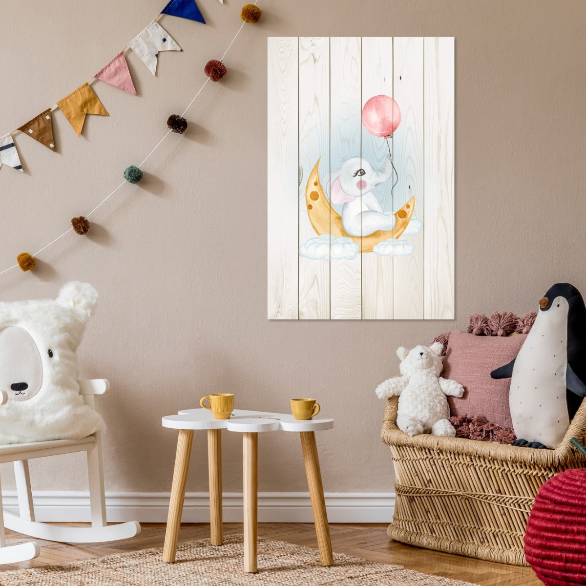 Obraz Wood Cute Elephant Sitting Moon