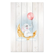 Obraz Wood Cute Elephant Sitting Moon-60x90 cm
