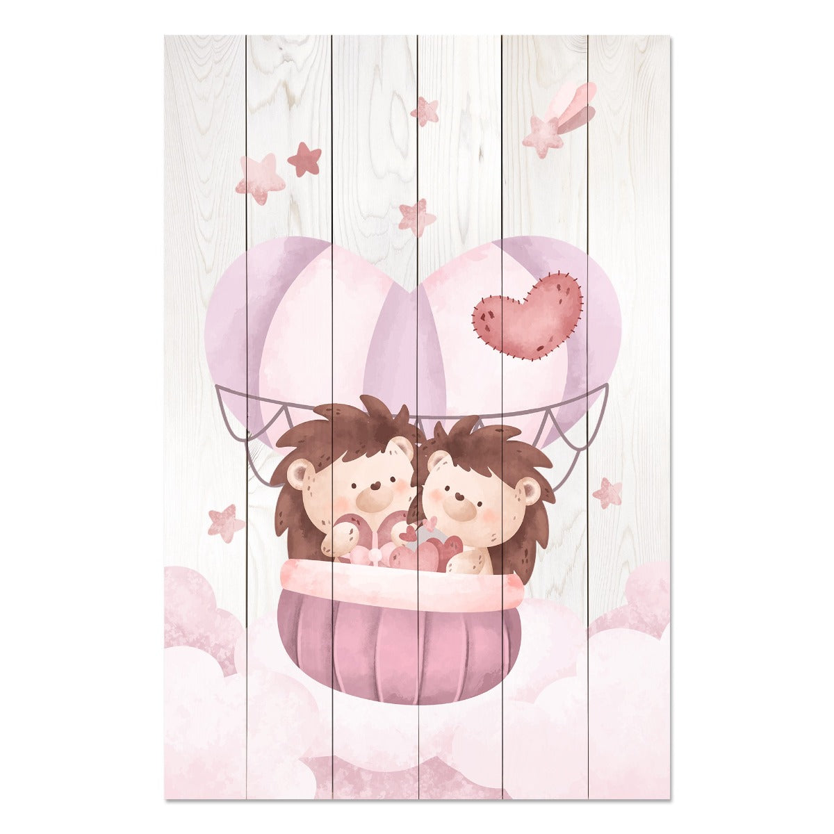 Wood Picture Cute Hedgehogs in the Clouds-40x60 cm