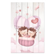 Wood Picture Cute Hedgehogs in the Clouds-40x60 cm