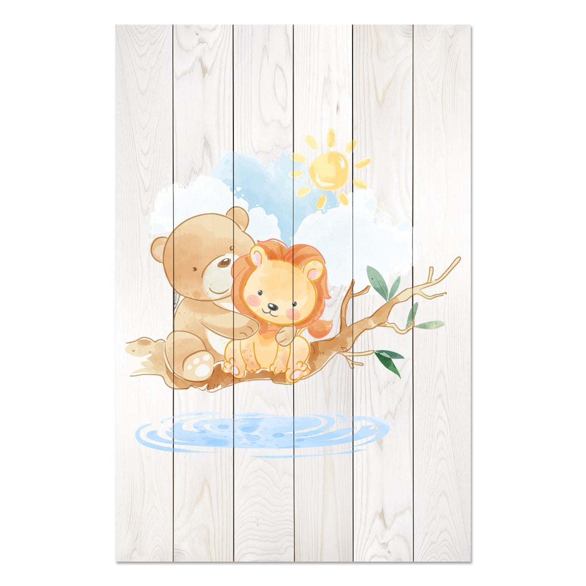 Bild Wood Niedlicher kleiner Löwe und Bär-30x40 cm