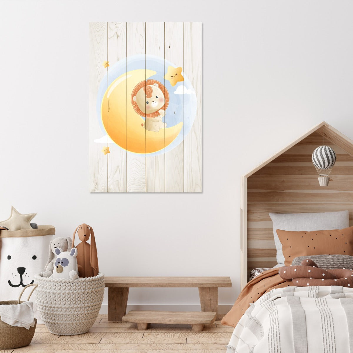 Obraz Wood Cute Little Lion Sitting on the Moon-30x40 cm
