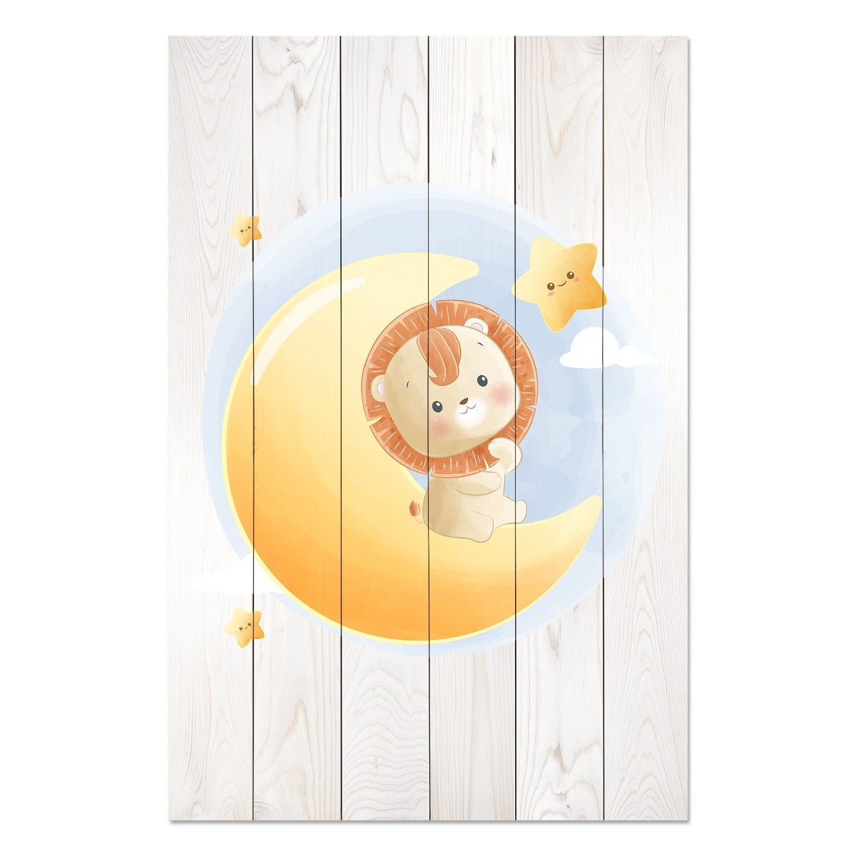 Obraz Wood Cute Little Lion Sitting on the Moon-30x40 cm