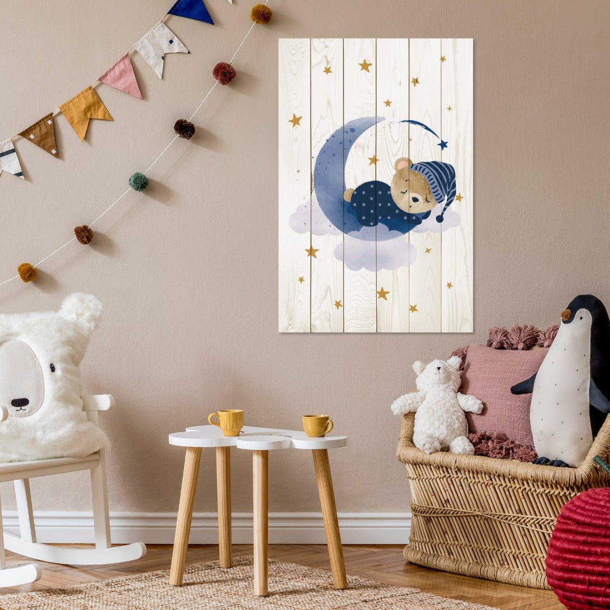 Obraz Wood Roztomilý spící medvěd-40x60 cm