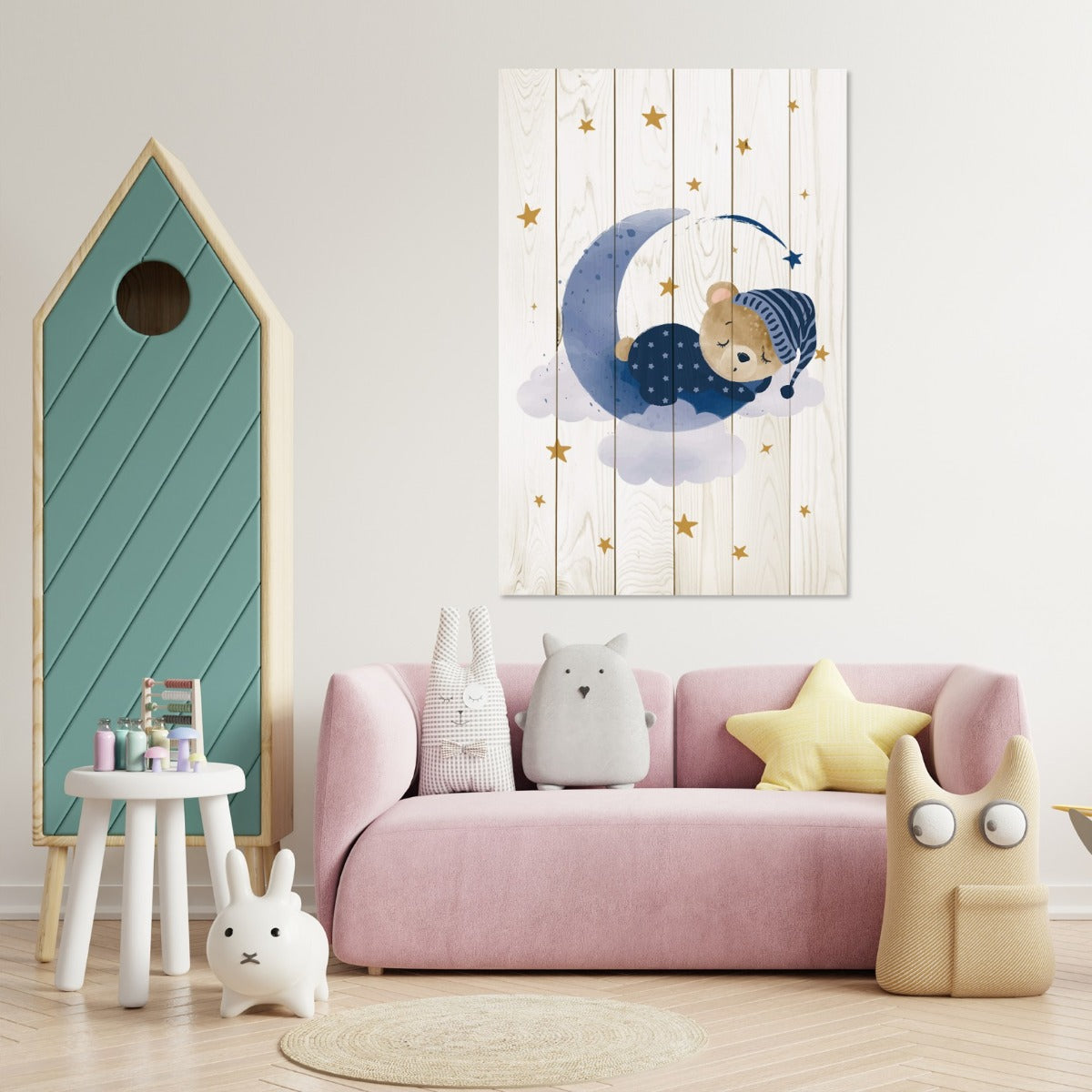 Obraz Wood Roztomilý spící medvěd-50x70 cm