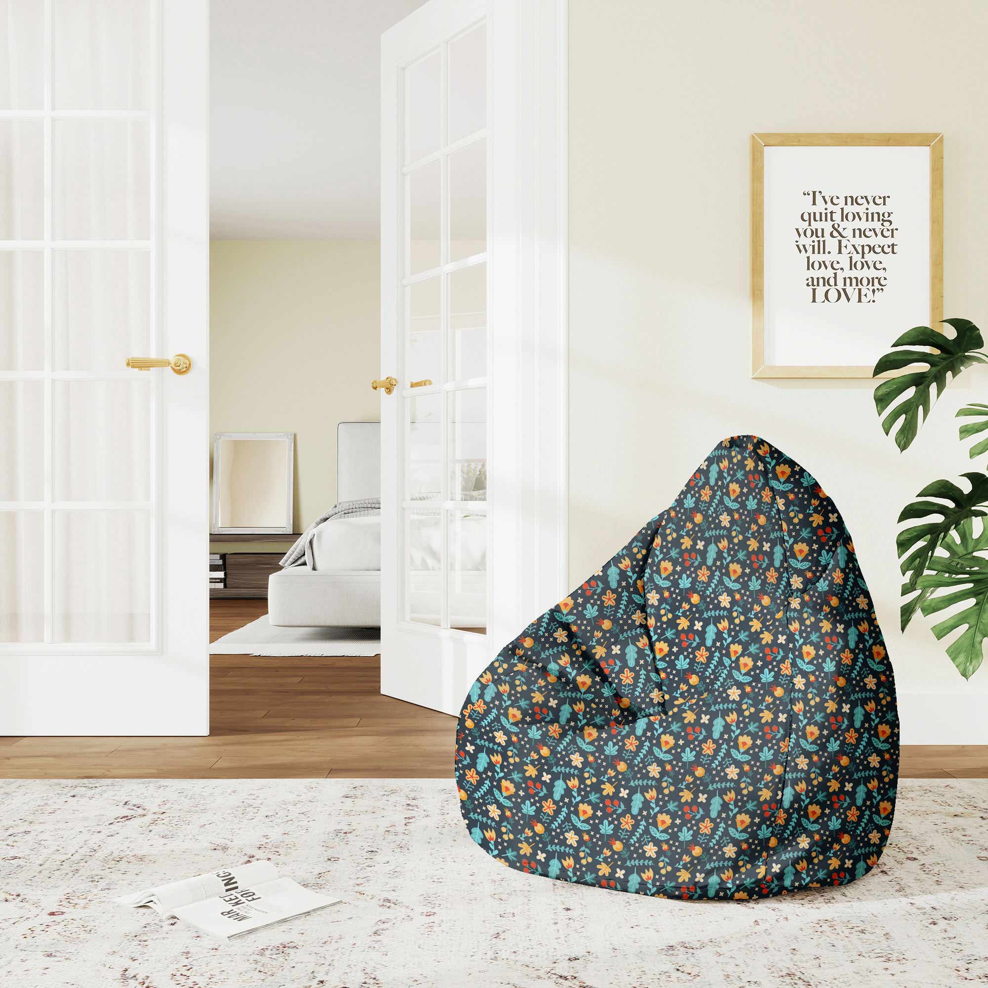 Pearshape Pouf Scattered Flowers-M-Velvet