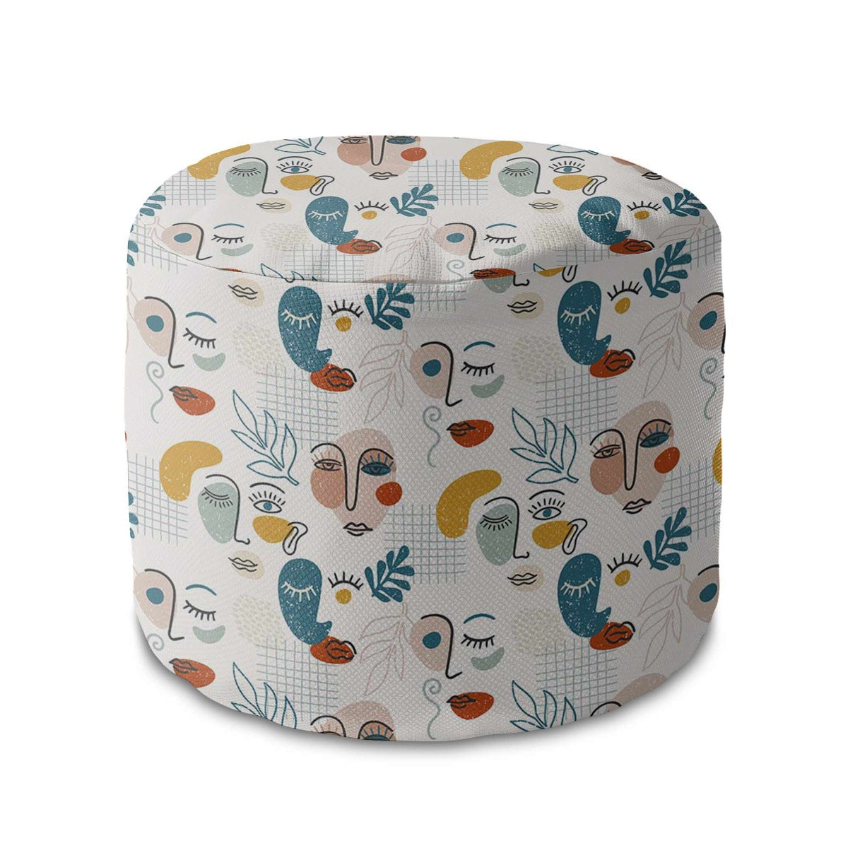 Round Pouf Footstool Abstract Faces-Oxford