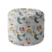 Round Pouf Footstool Abstract Faces-Oxford