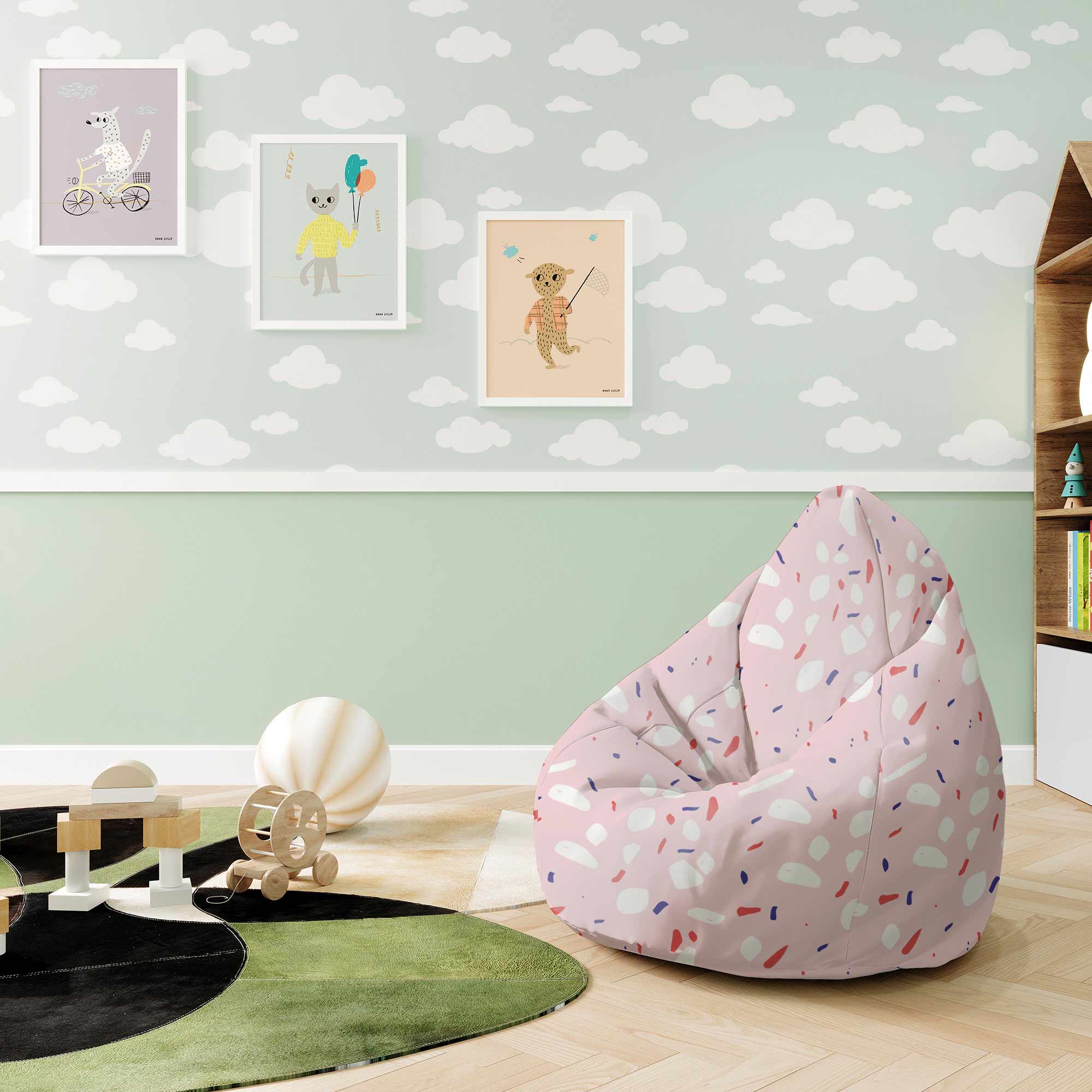 Puf Pearshape Pink Abstract-M-Oxford