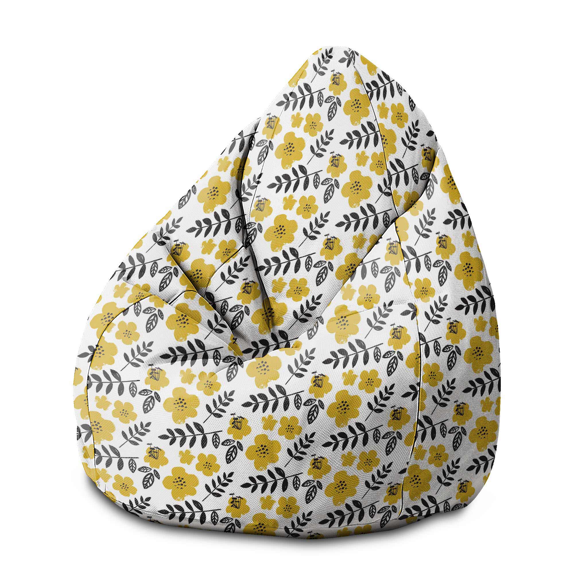 Puf Birnenform Bemalte Gelbe Blumen-M-Oxford