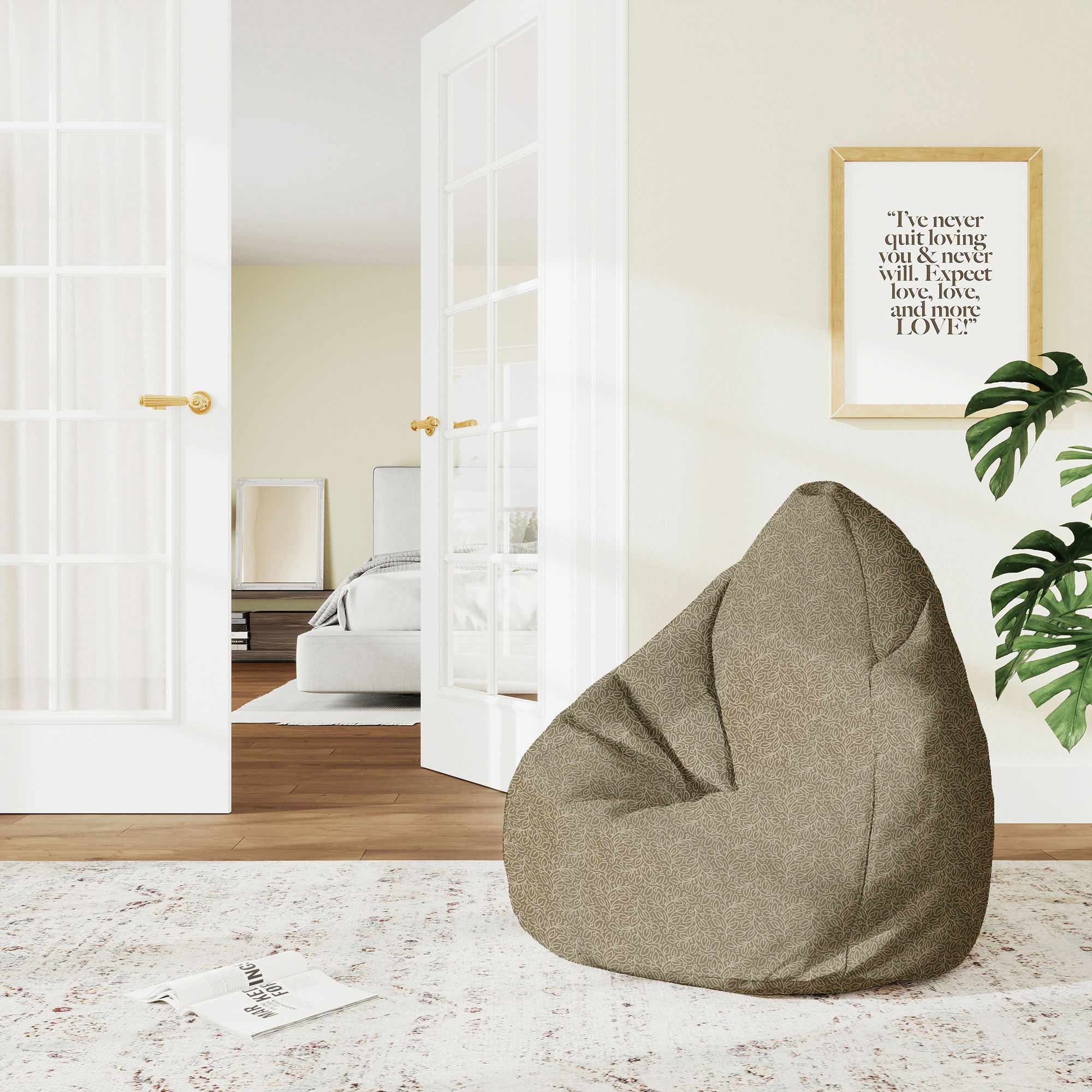 Pearshape Pouf More Leaves Beige-M-Velvet