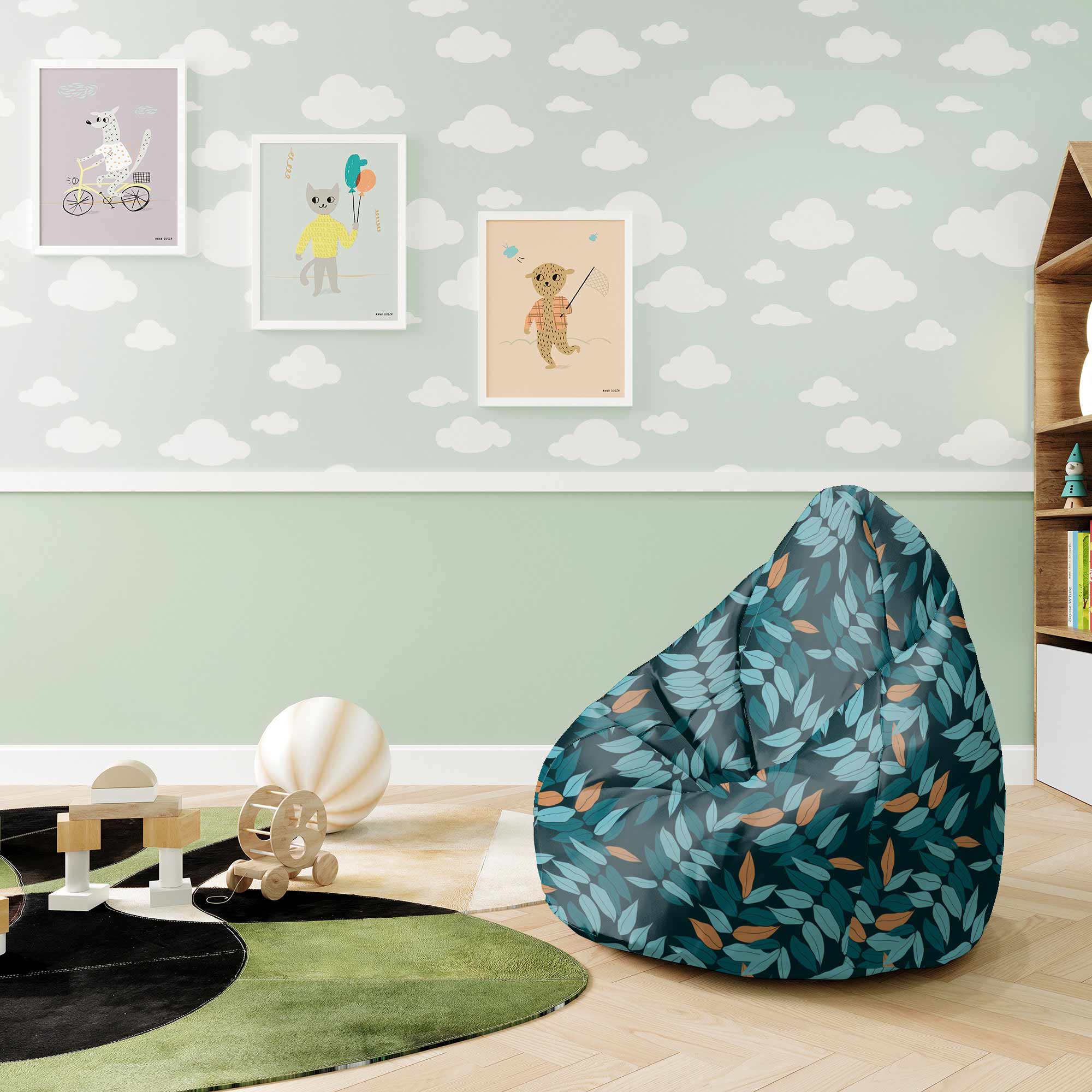 Puf Pearshape Minimal Leaves Pattern-M-Velvet