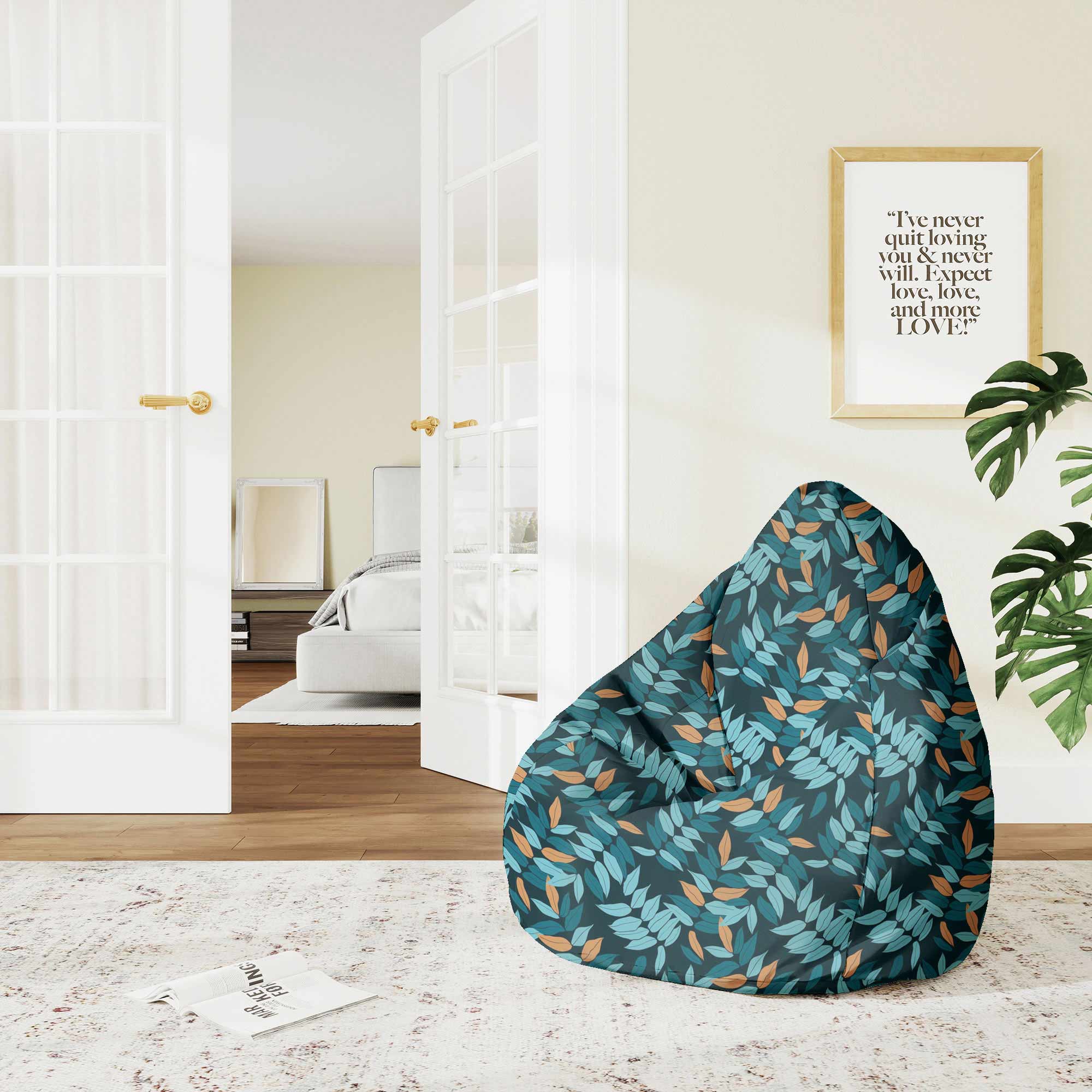 Puf Pearshape Minimal Leaves Pattern-S-Velvet