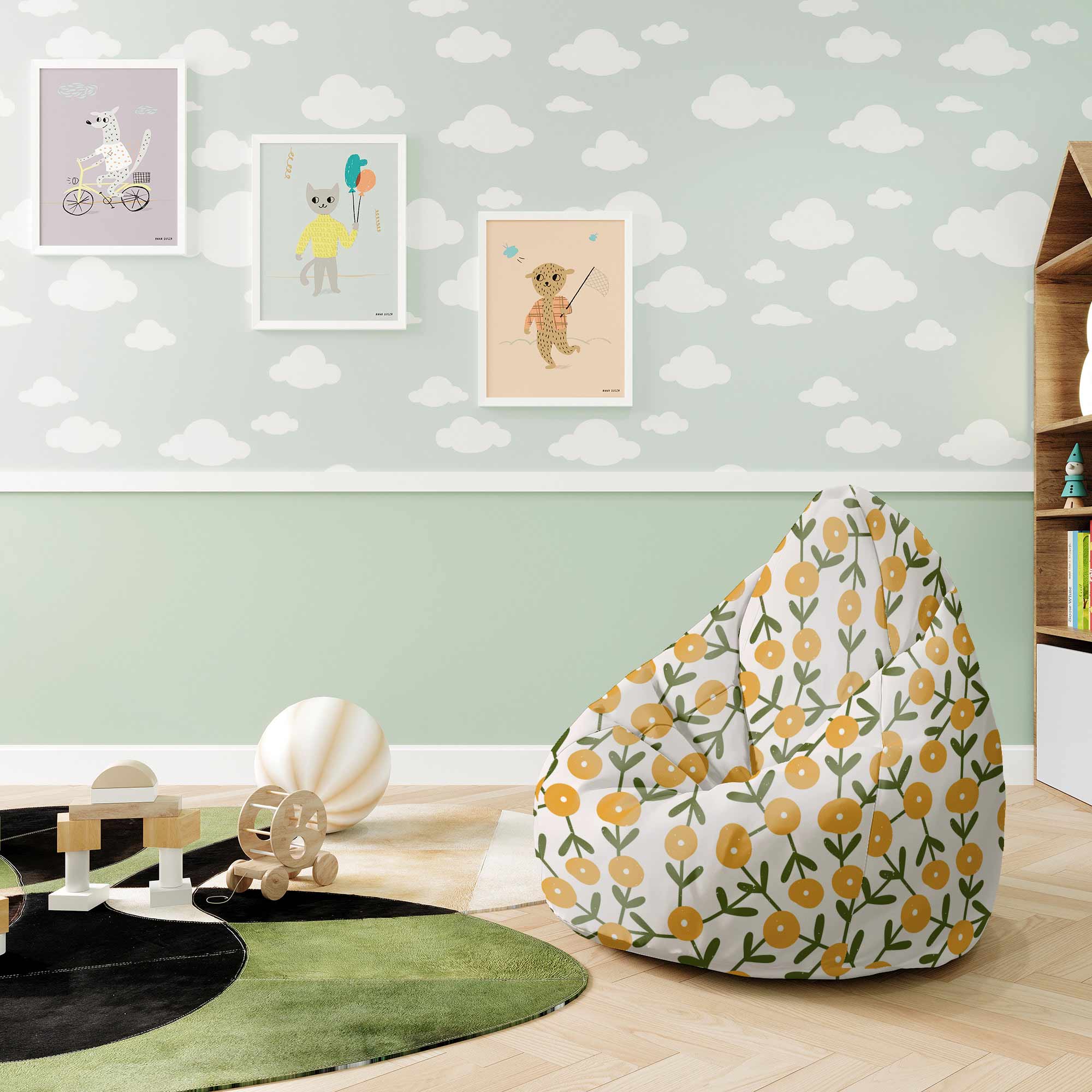 Puf Pearshape Scandinavian Green and Yellow-S-Velvet
