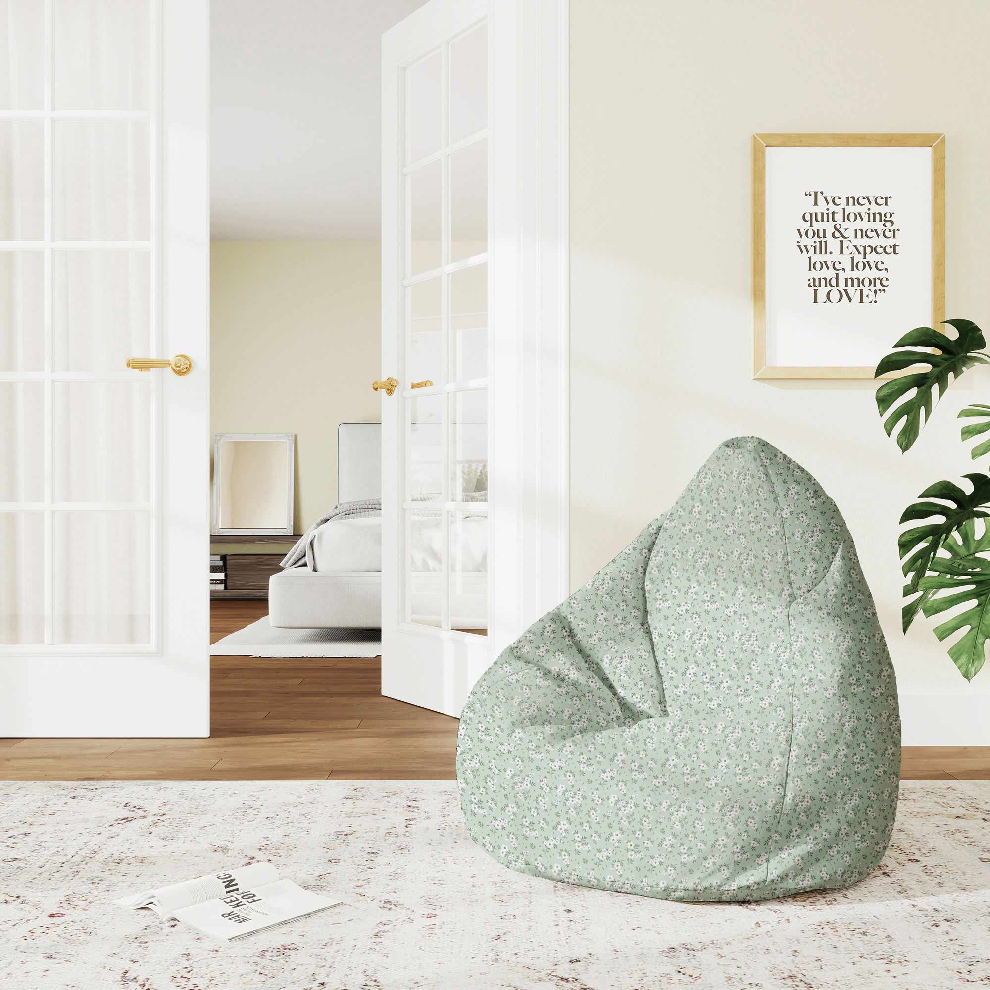 Pearshape Pouf Tiny White Flowers Meadow-S-Oxford