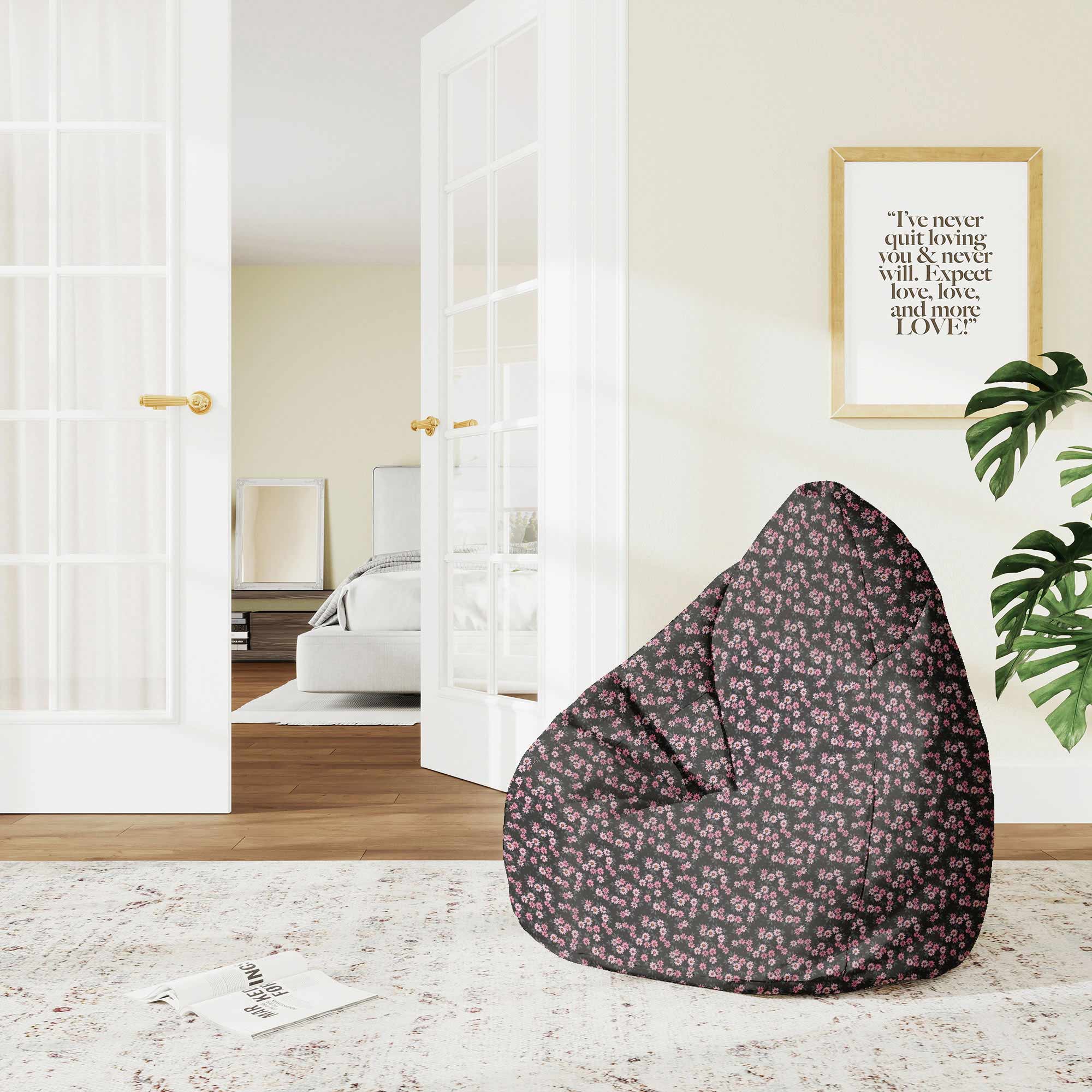 Pear-shaped Pouf Pink Flowers Pattern-M-Oxford