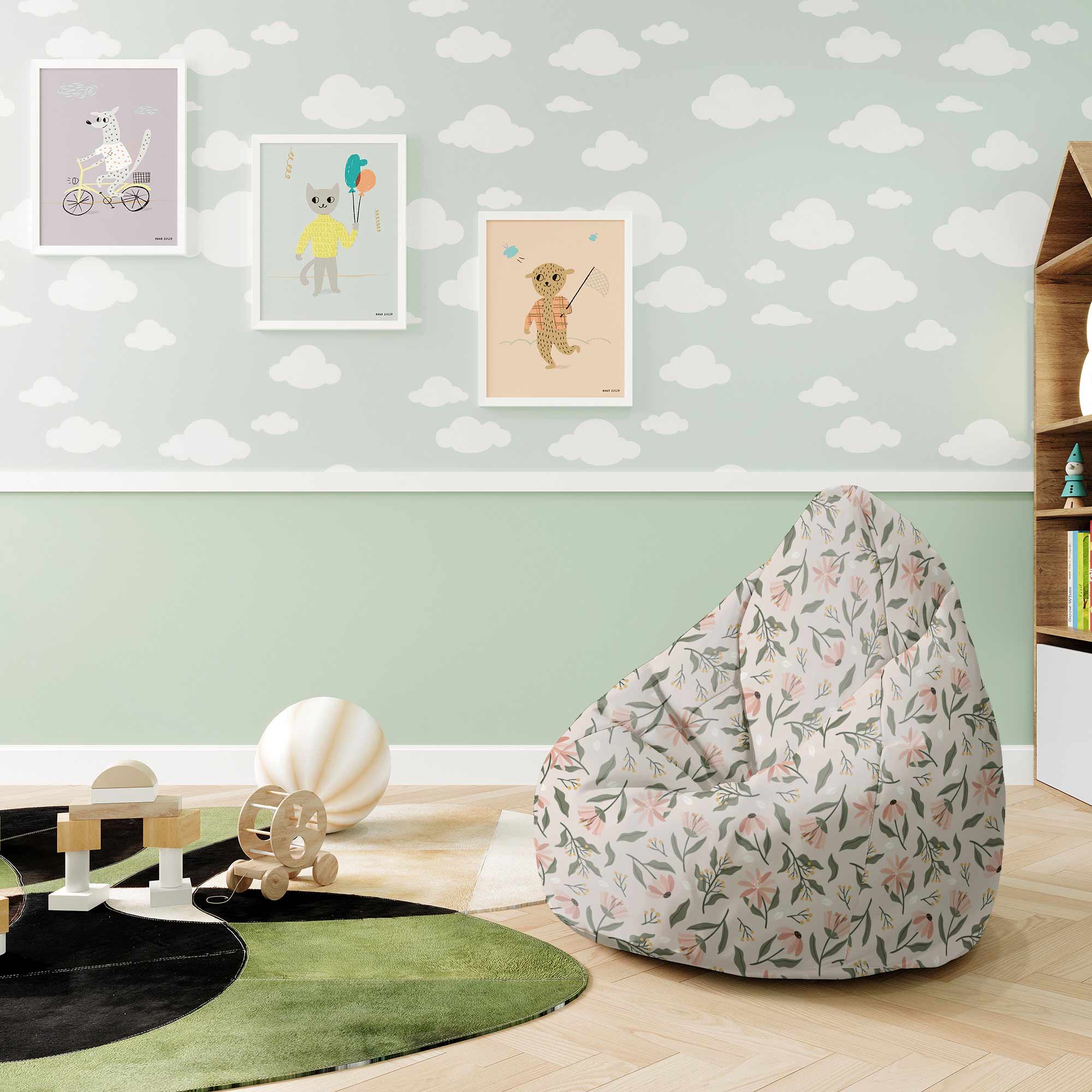Puf Pearshape Peach Tones Flowers-S-Oxford