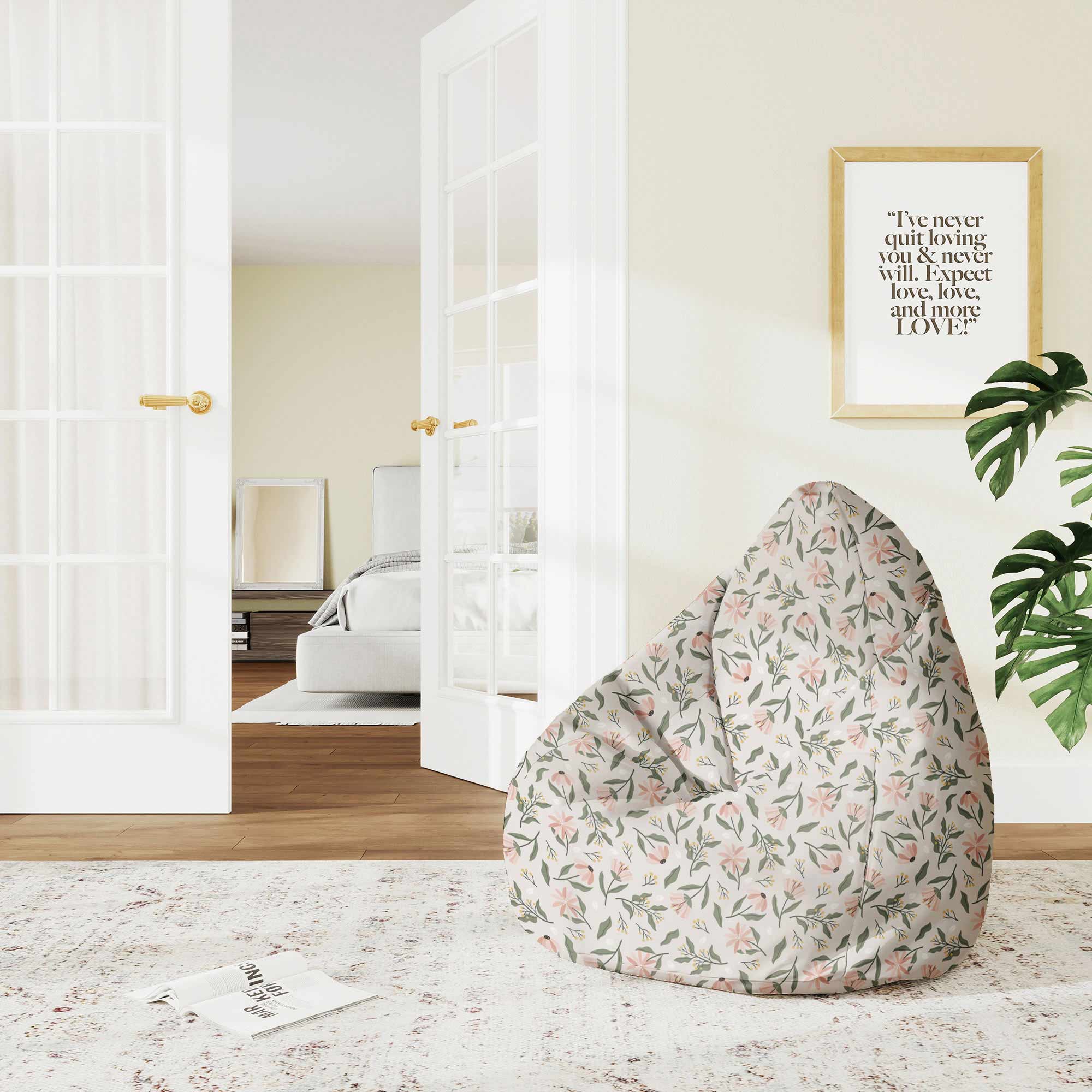 Pear-shaped Pouf Peach Tones Flowers-M-Oxford