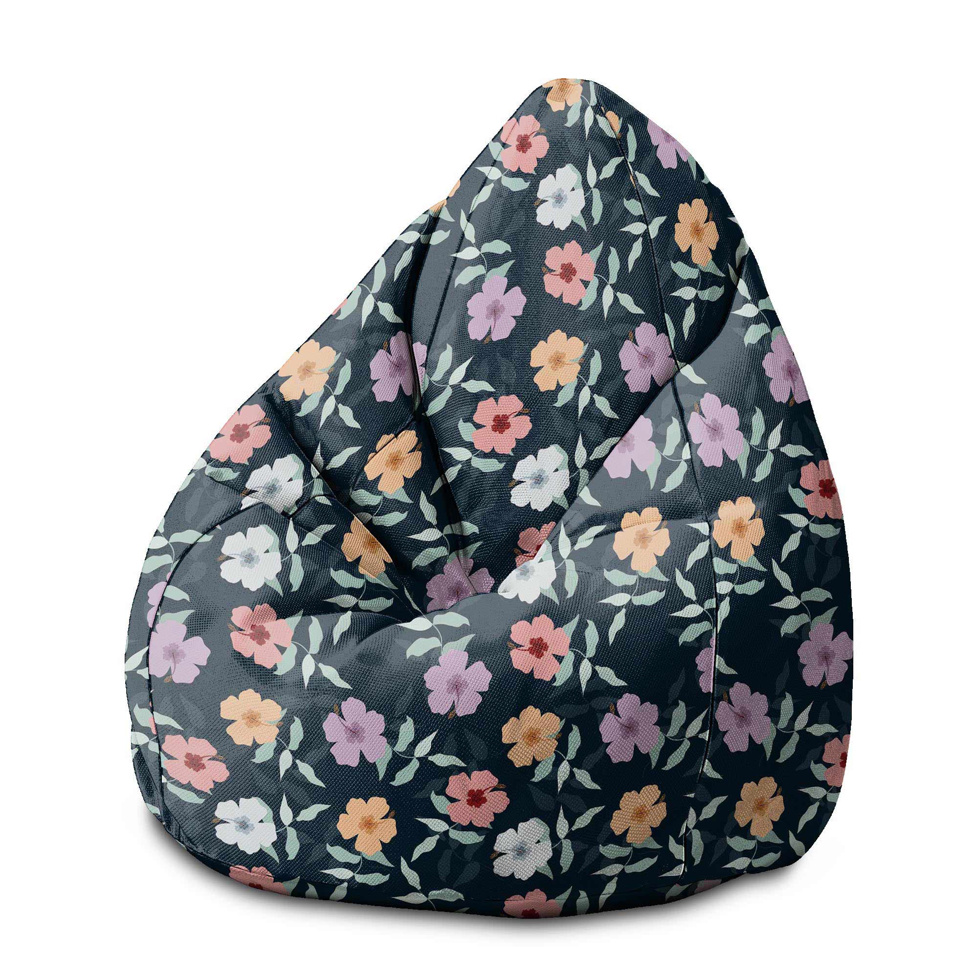Pearshape Pouf Simple Flowers on Navy-M-Velvet
