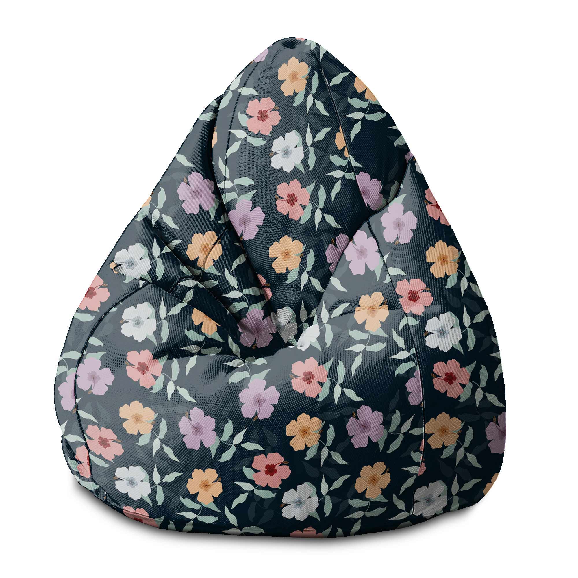 Pearshape Pouf Simple Flowers on Navy-M-Velvet