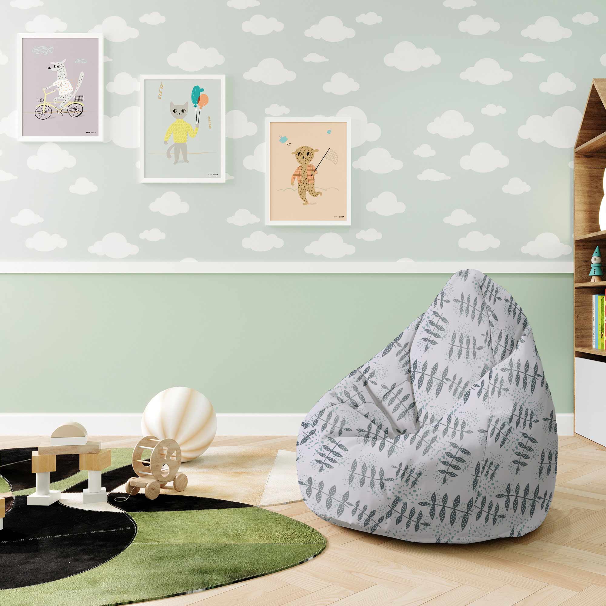 Pearshape Pouf Splash Floral Pattern-S-Velvet
