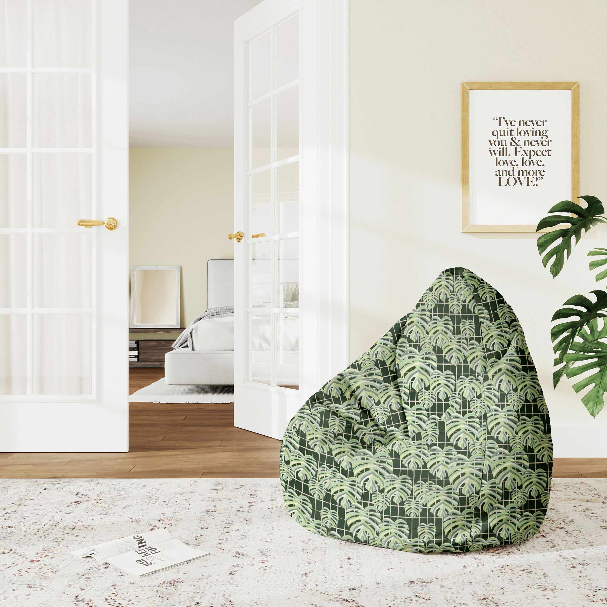 Puf Birnenform Monstera Blätter Gitter-S-Samt